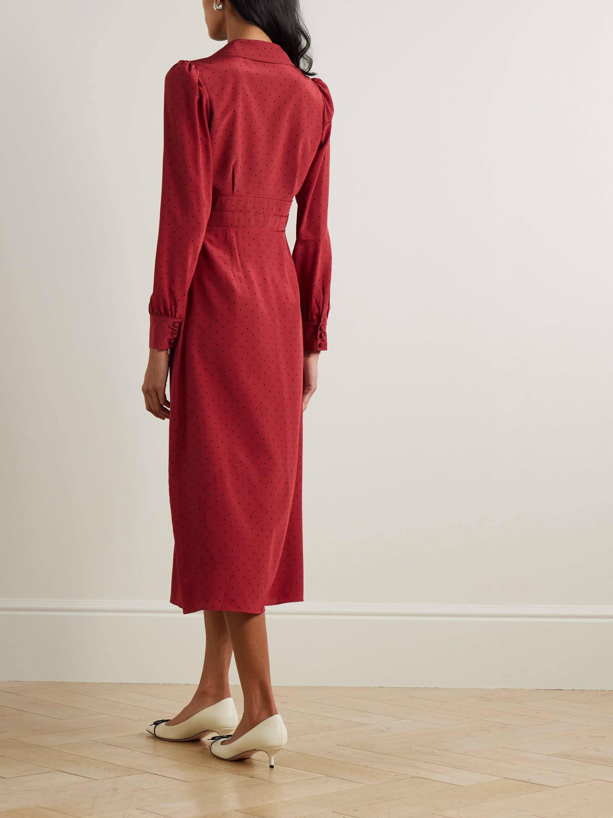 Polka-dot silk-crepe de chine midi shirt dress view