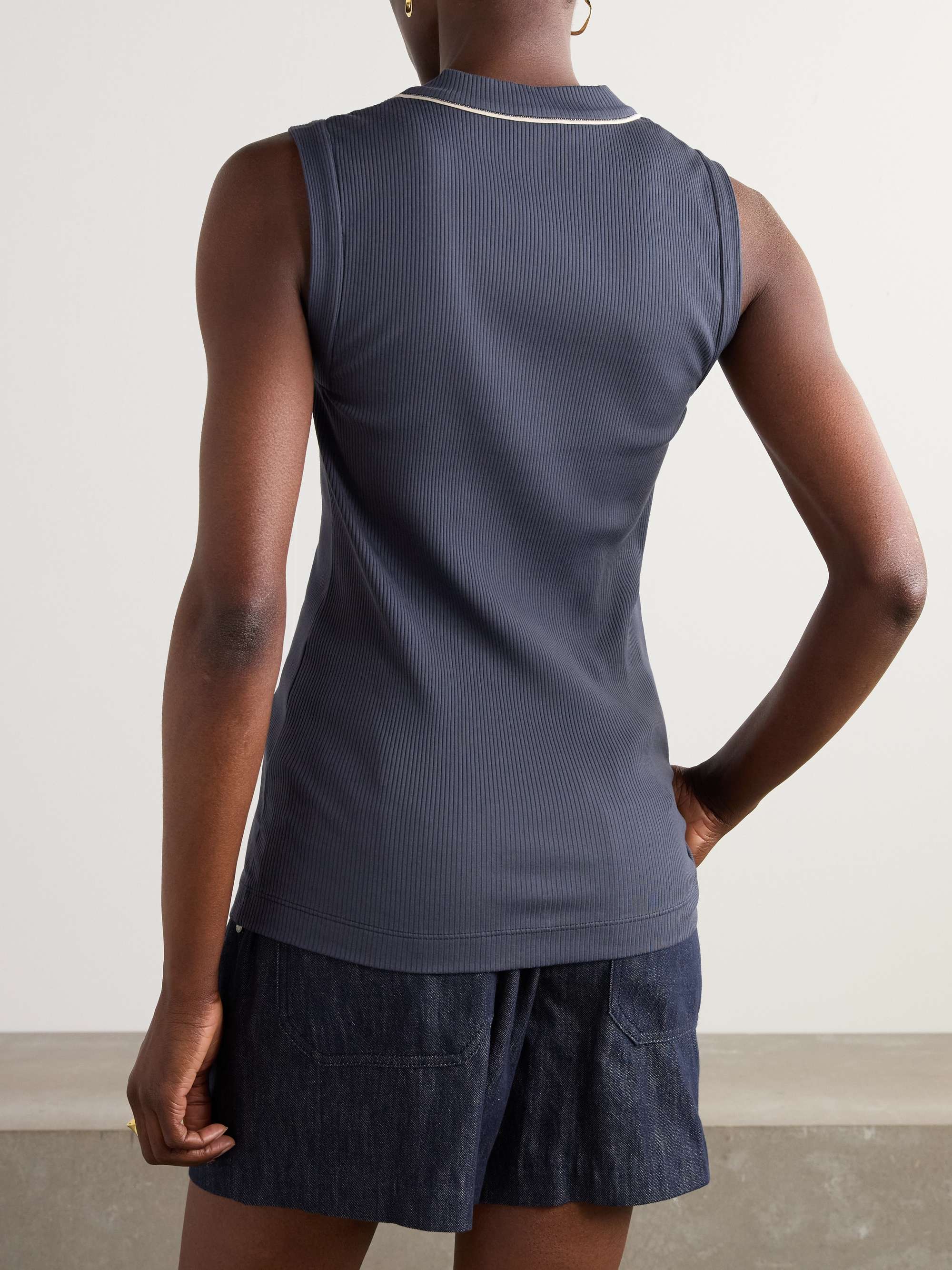Bead-embellished ribbed cotton-blend tank view