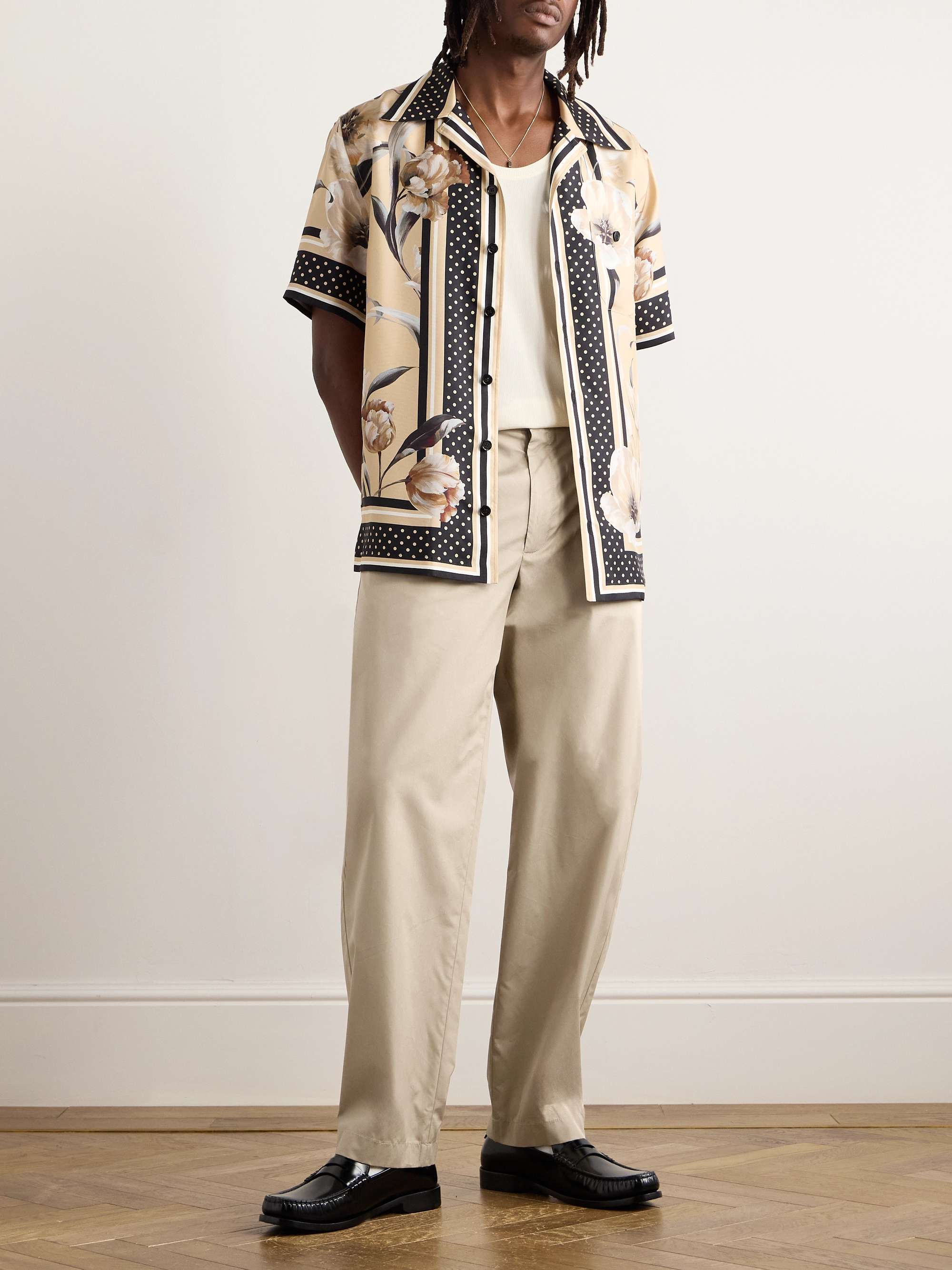 Straight-Leg Cotton and Silk-Blend Trousers view