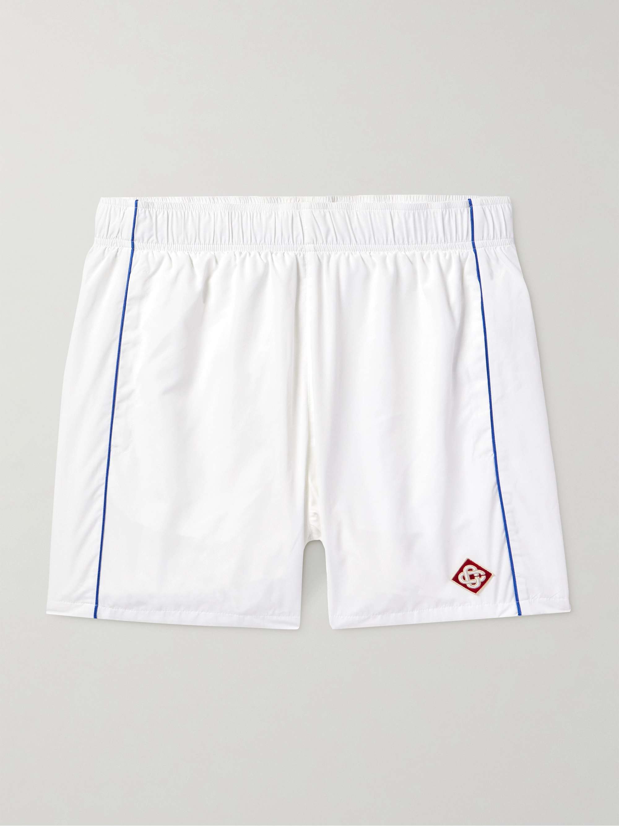 Wide-Leg Logo-Appliquéd Striped Shell Shorts view