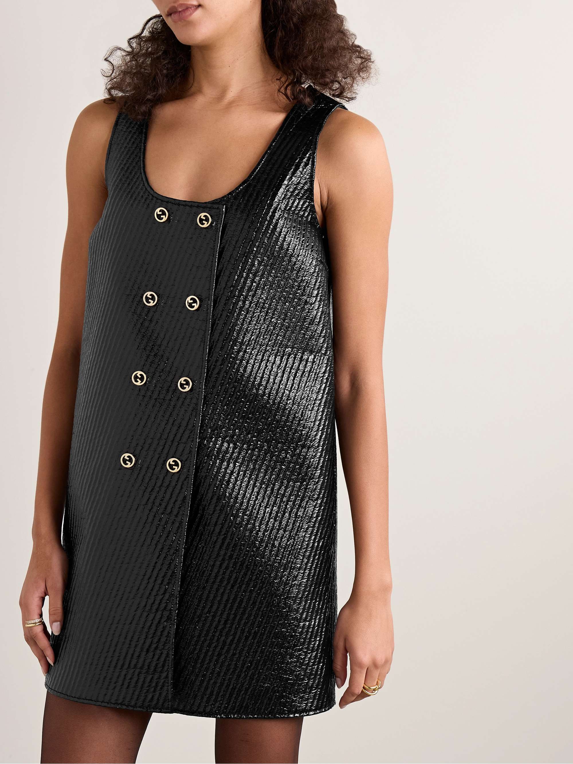 Double-breasted quilted coated wool-blend mini dress view