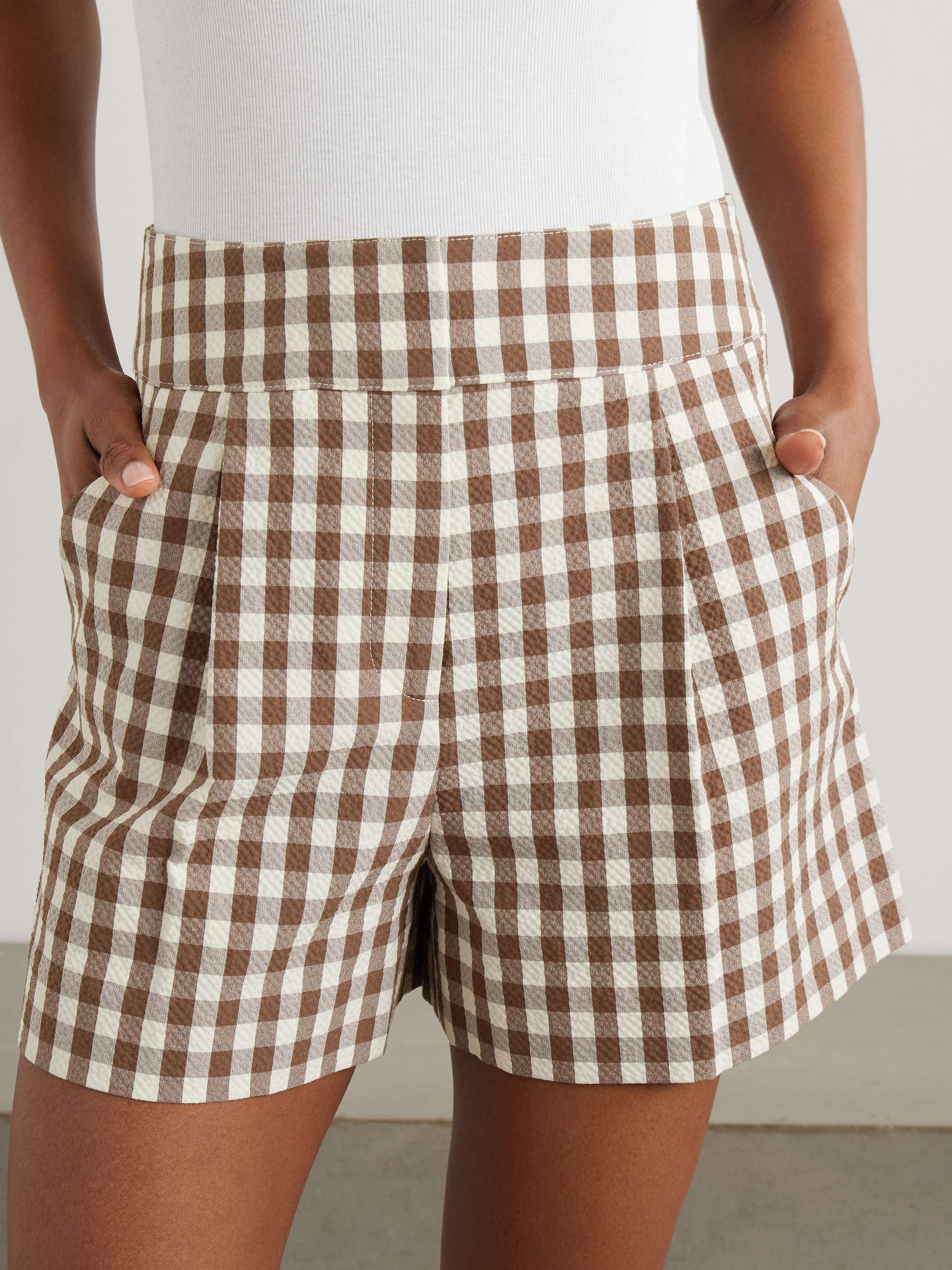 Haina pleated gingham cotton-blend seersucker shorts view