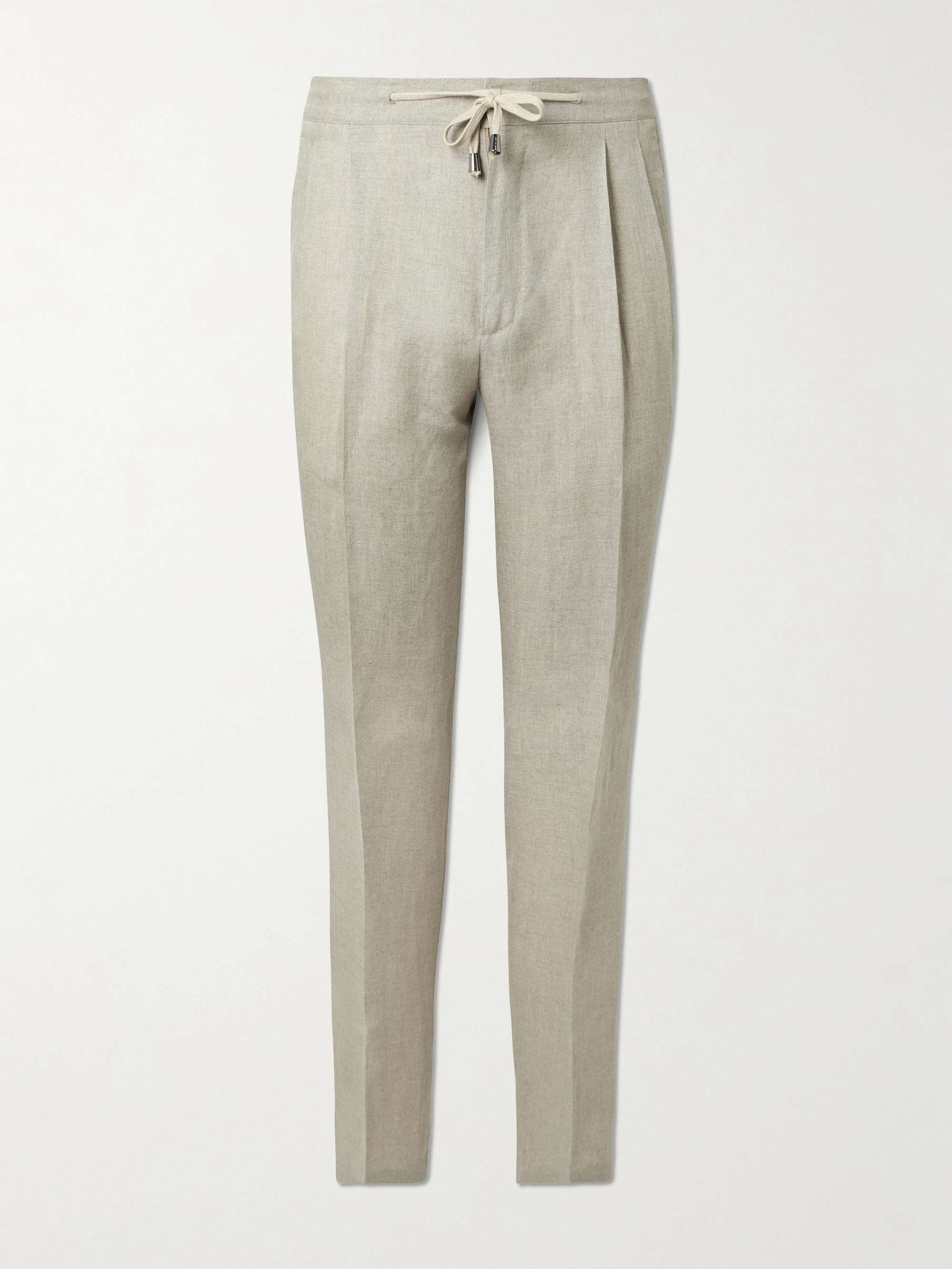 Straight-Leg Pleated Linen Drawstring Trousers view