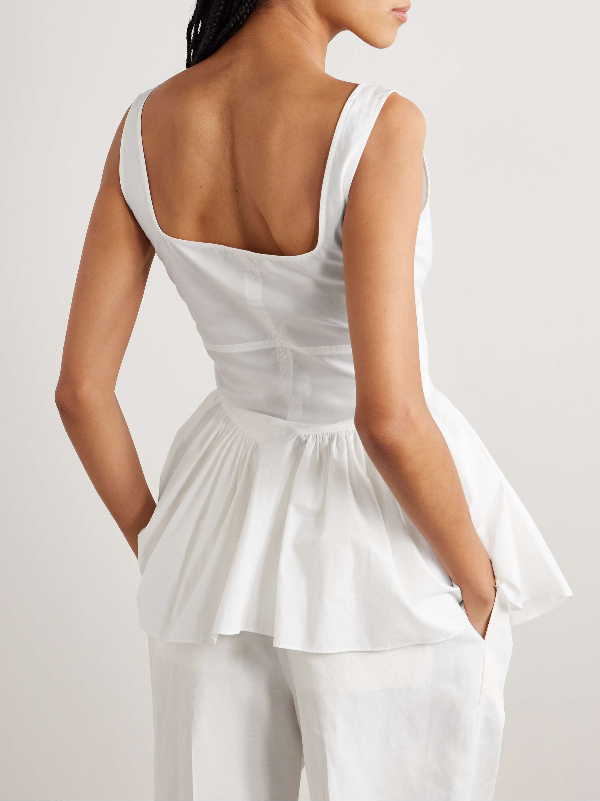 Bader gathered stretch-cotton poplin peplum top view