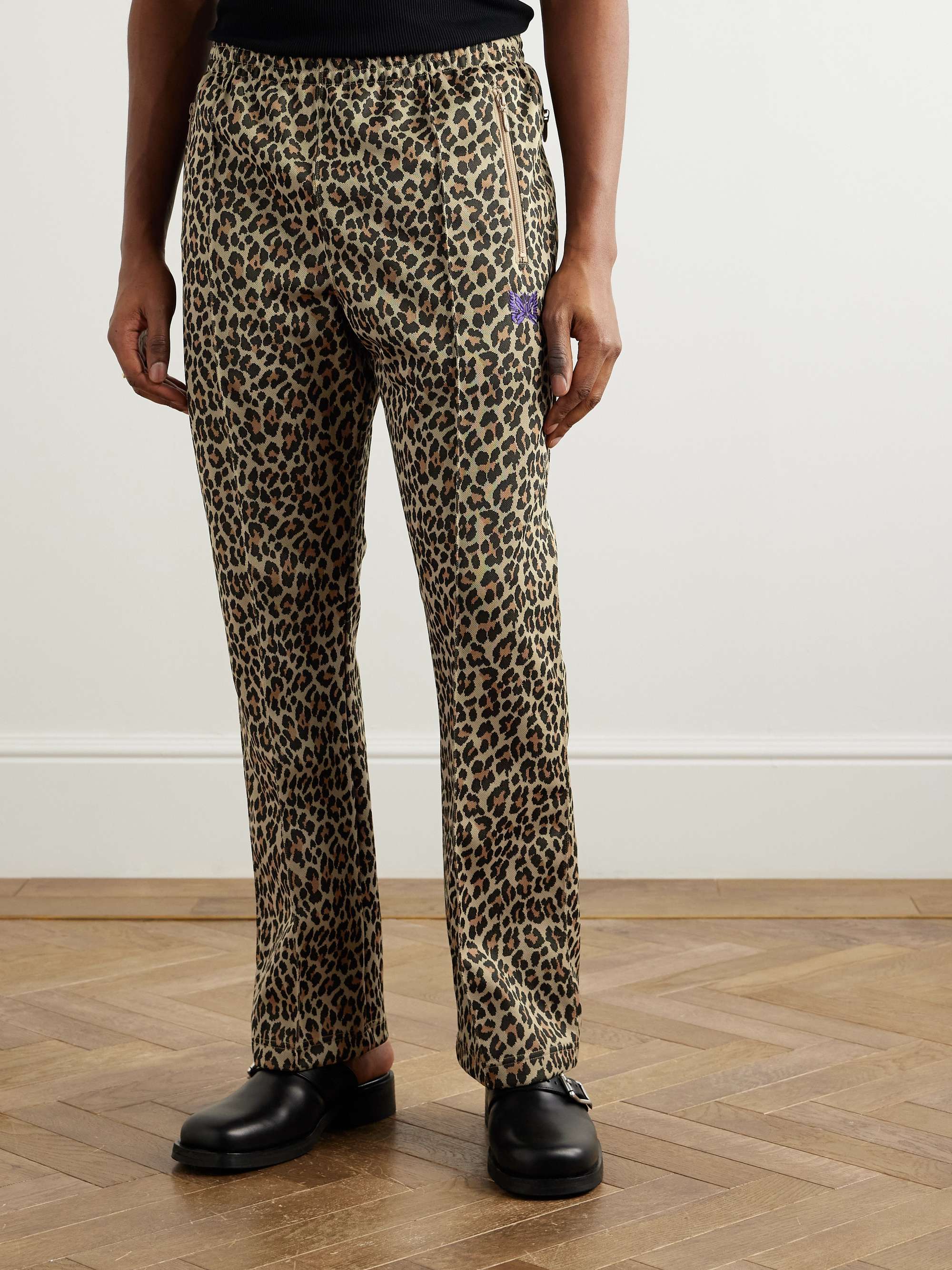 Straight-Leg Webbing-Trimmed Logo-Embroidered Leopard-Print Tech-Jersey Track Pants view