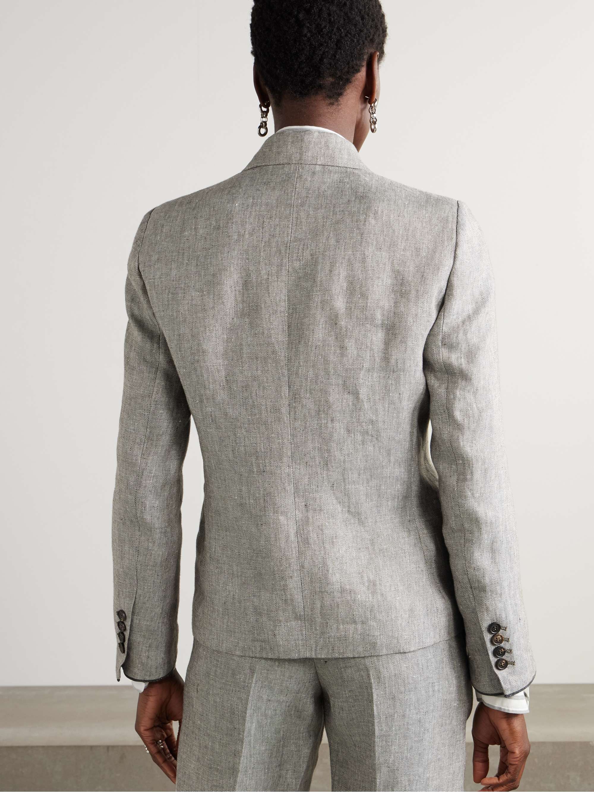 Double-breasted hemp and linen-blend blazer view