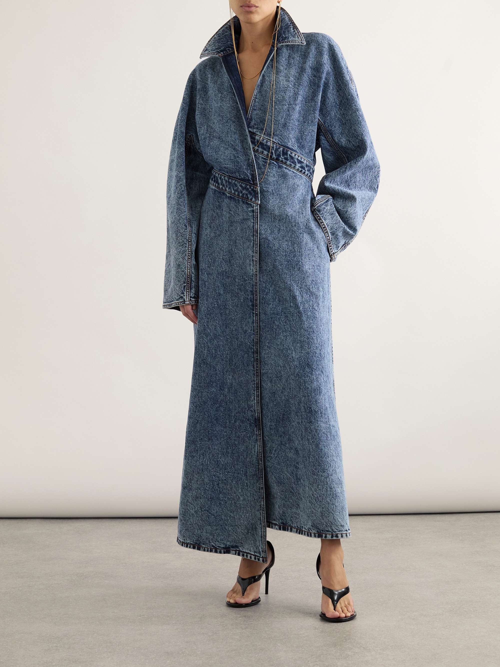 Spiral asymmetric denim coat view