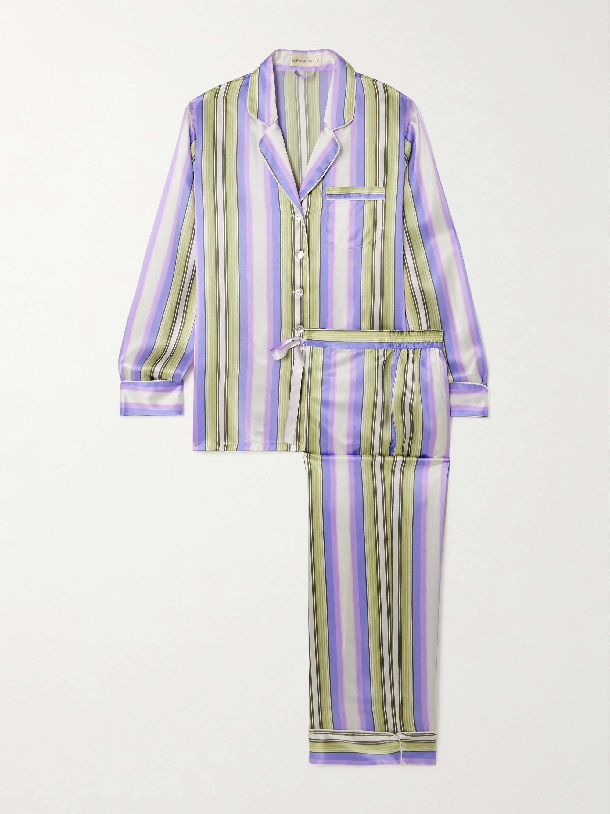 Lila striped silk-satin pajama set view