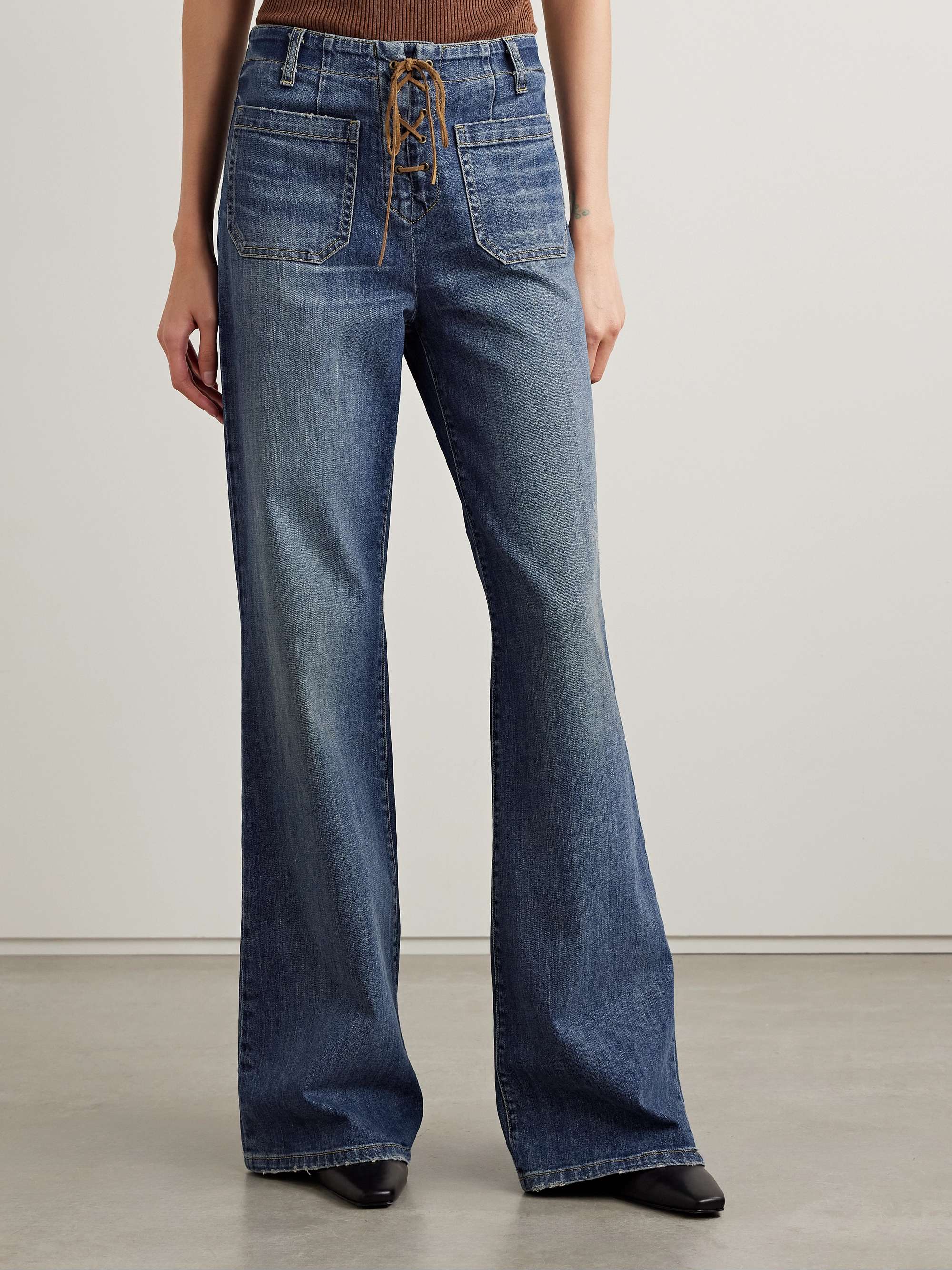 Florence lace-up distressed high-rise flared jeans view