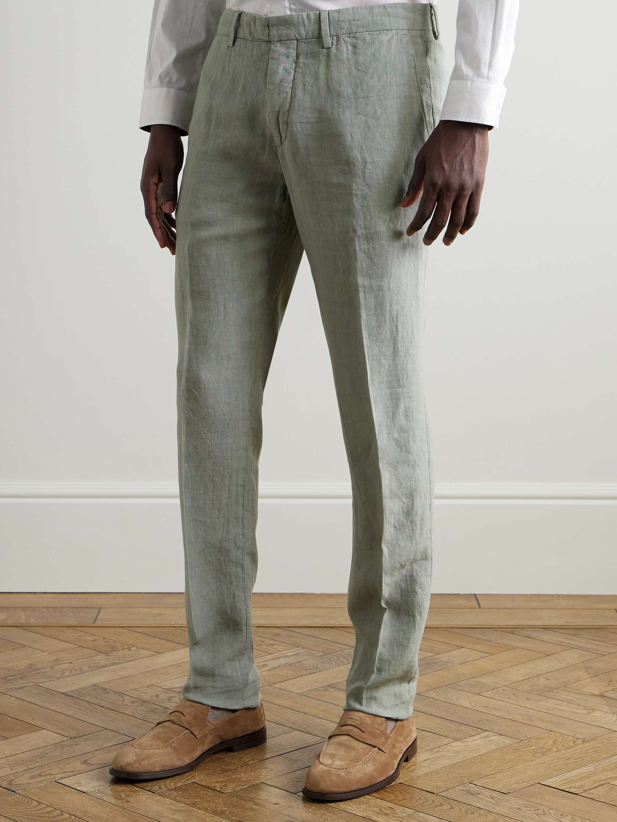 Slim-Fit Straight-Leg Linen Trousers view