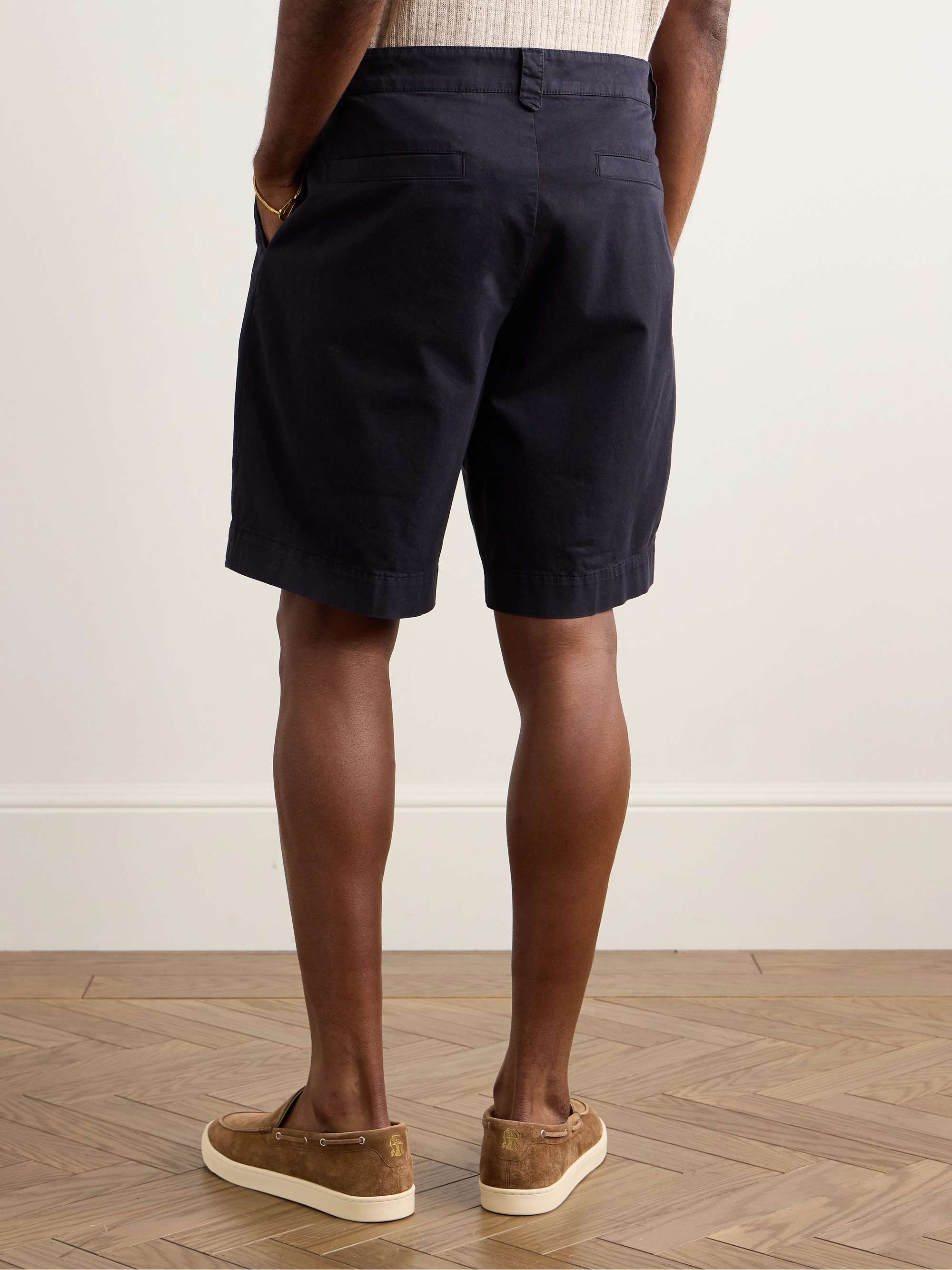 Straight-Leg Pleated Cotton-Blend Twill Bermuda Shorts view
