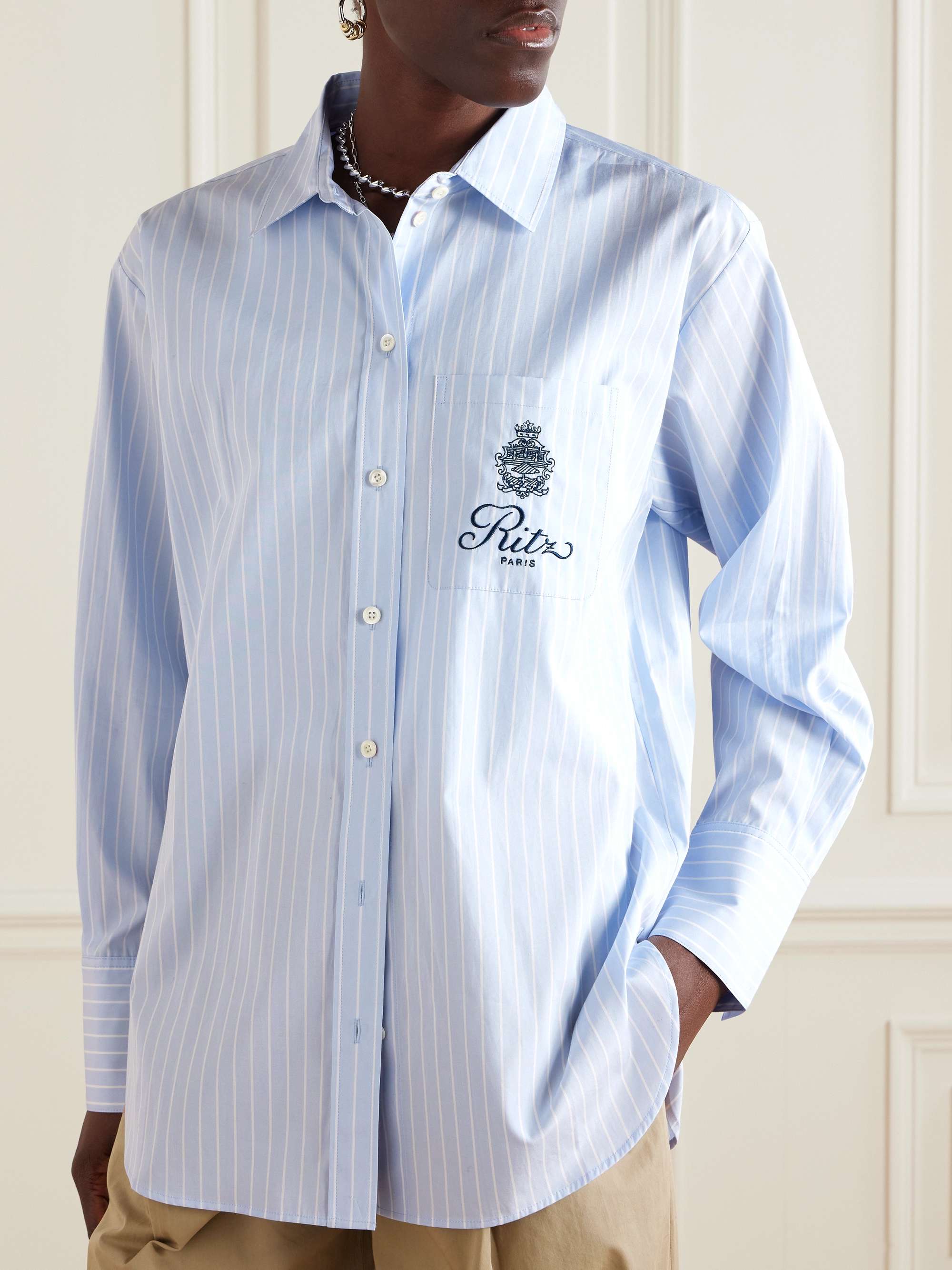+ Ritz Paris embroidered striped cotton-poplin shirt view