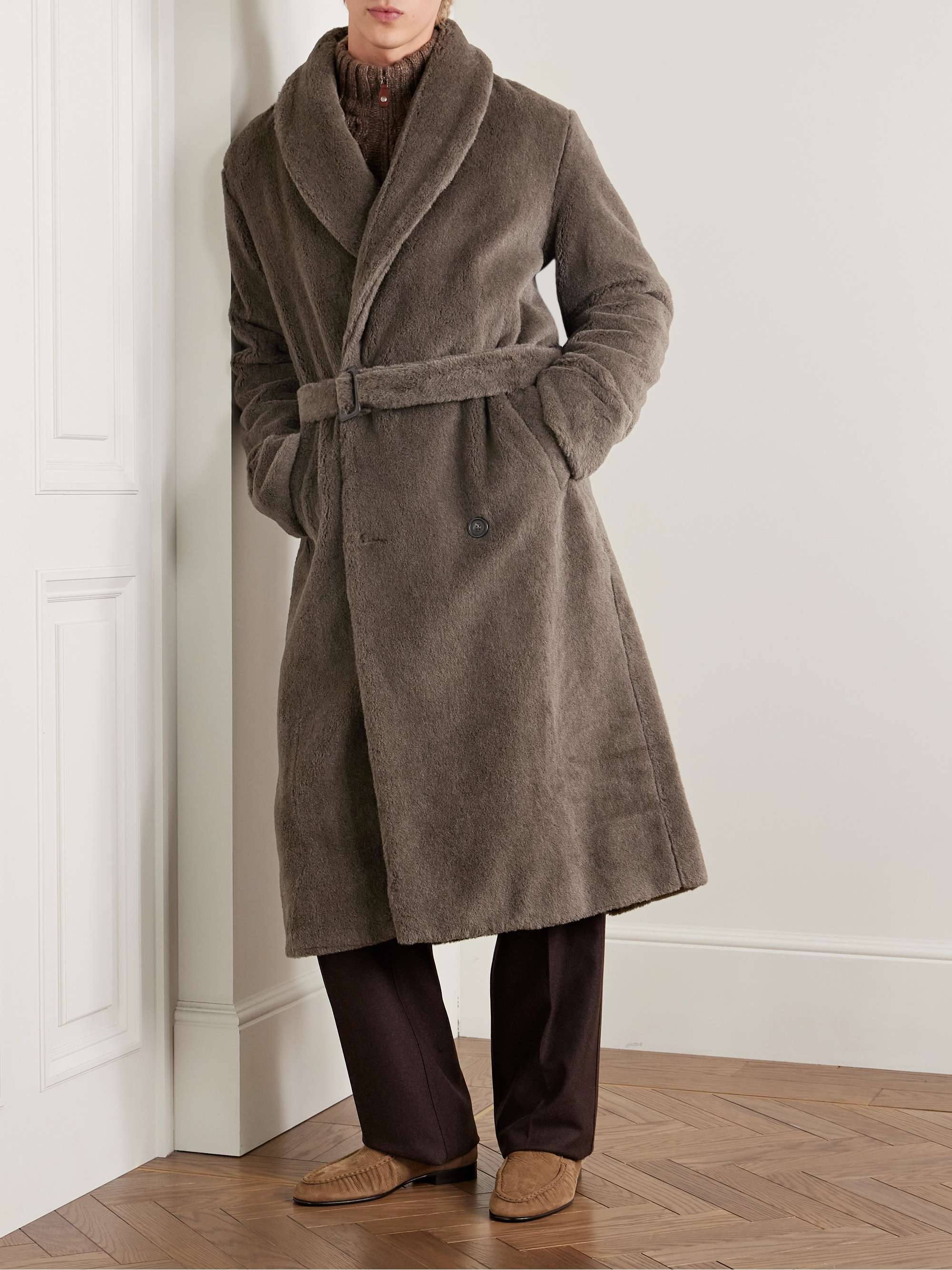 Shawl-Collar Belted Double-Breasted Alpaca Coat view