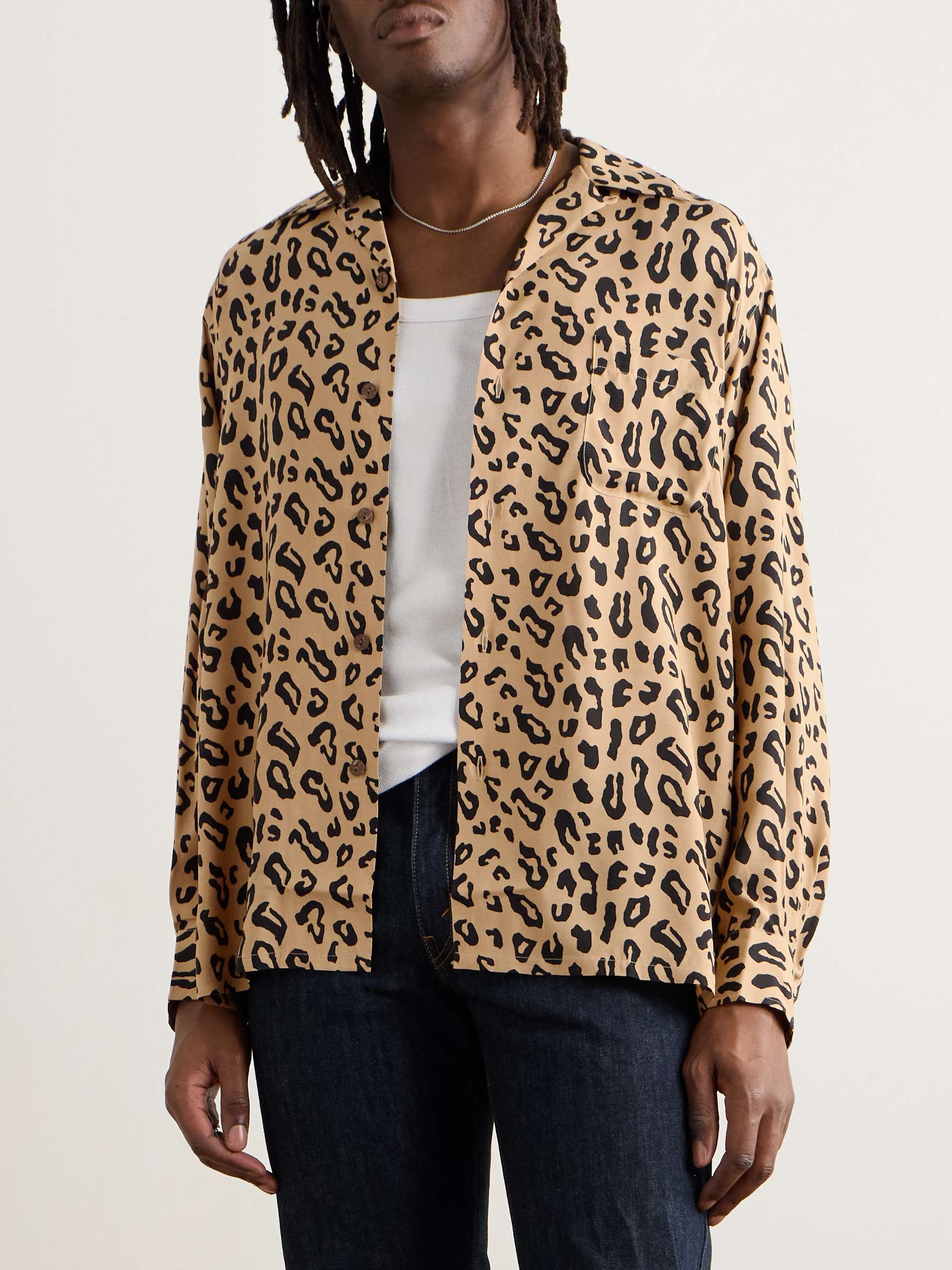 Convertible-Collar Leopard-Print Woven Shirt view