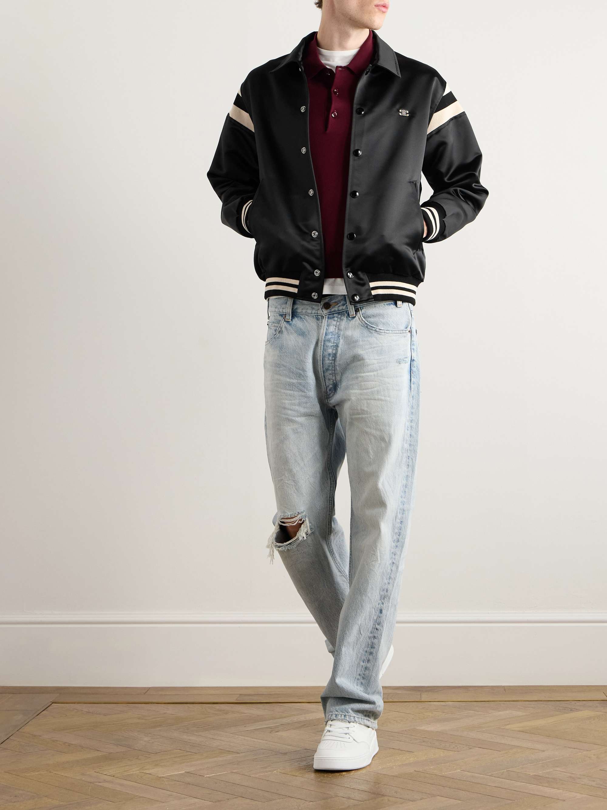 Teddy Logo-Embroidered Satin Varsity Jacket view
