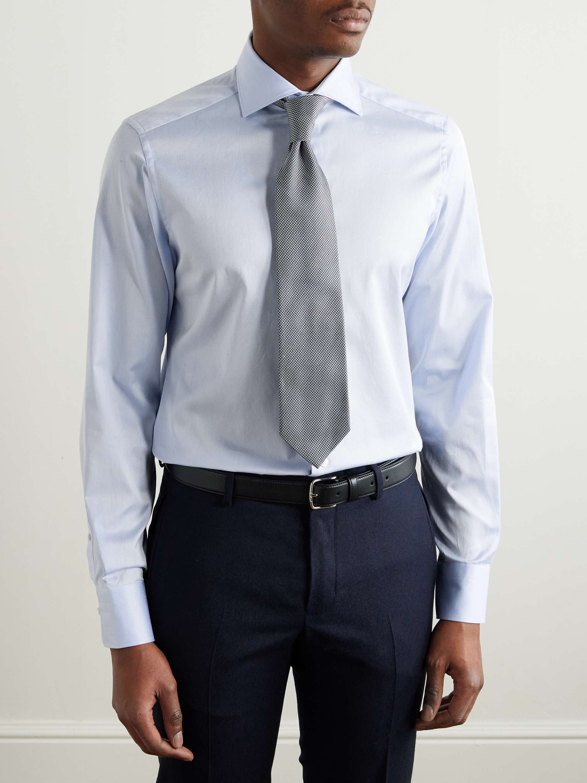 Slim-Fit Cutaway-Collar Striped Cotton Shirt view