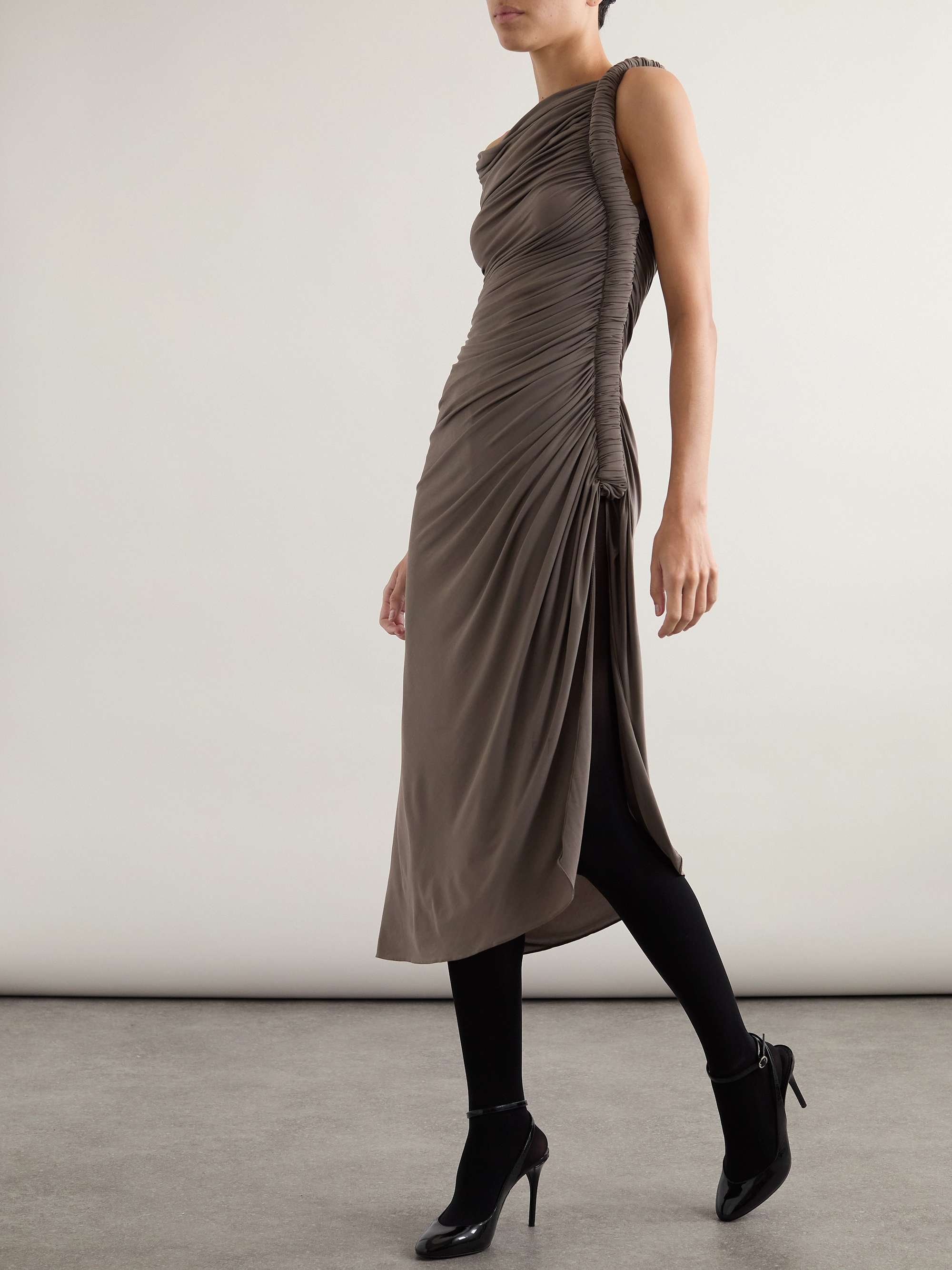 One-shoulder draped stretch-jersey midi dress view