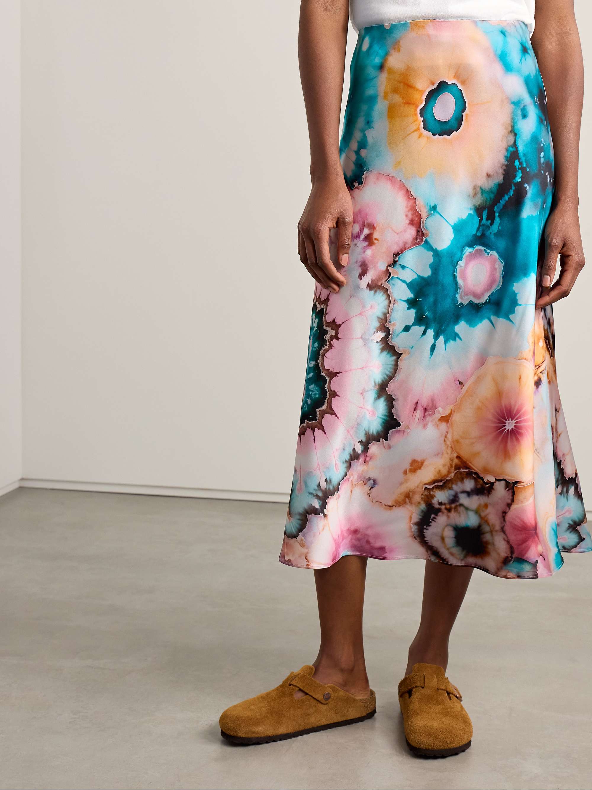 Tie-dyed silk-satin midi skirt view