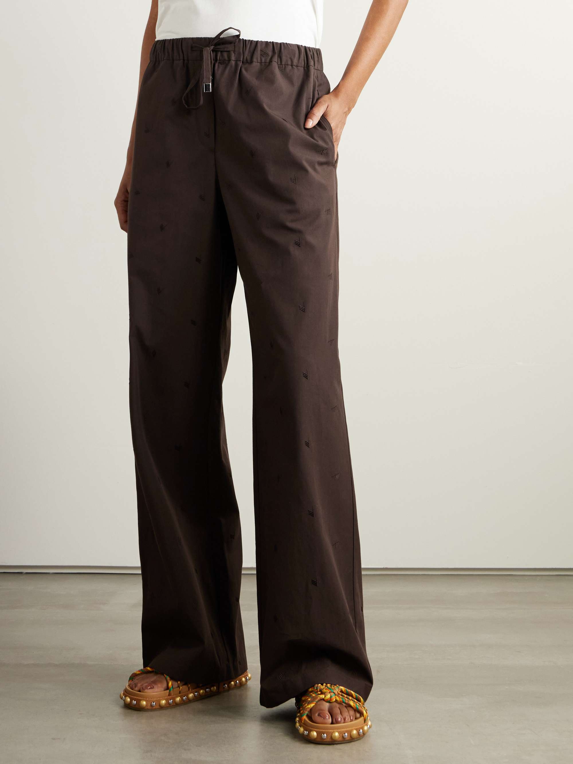 Embroidered cotton-blend poplin wide-leg pants view