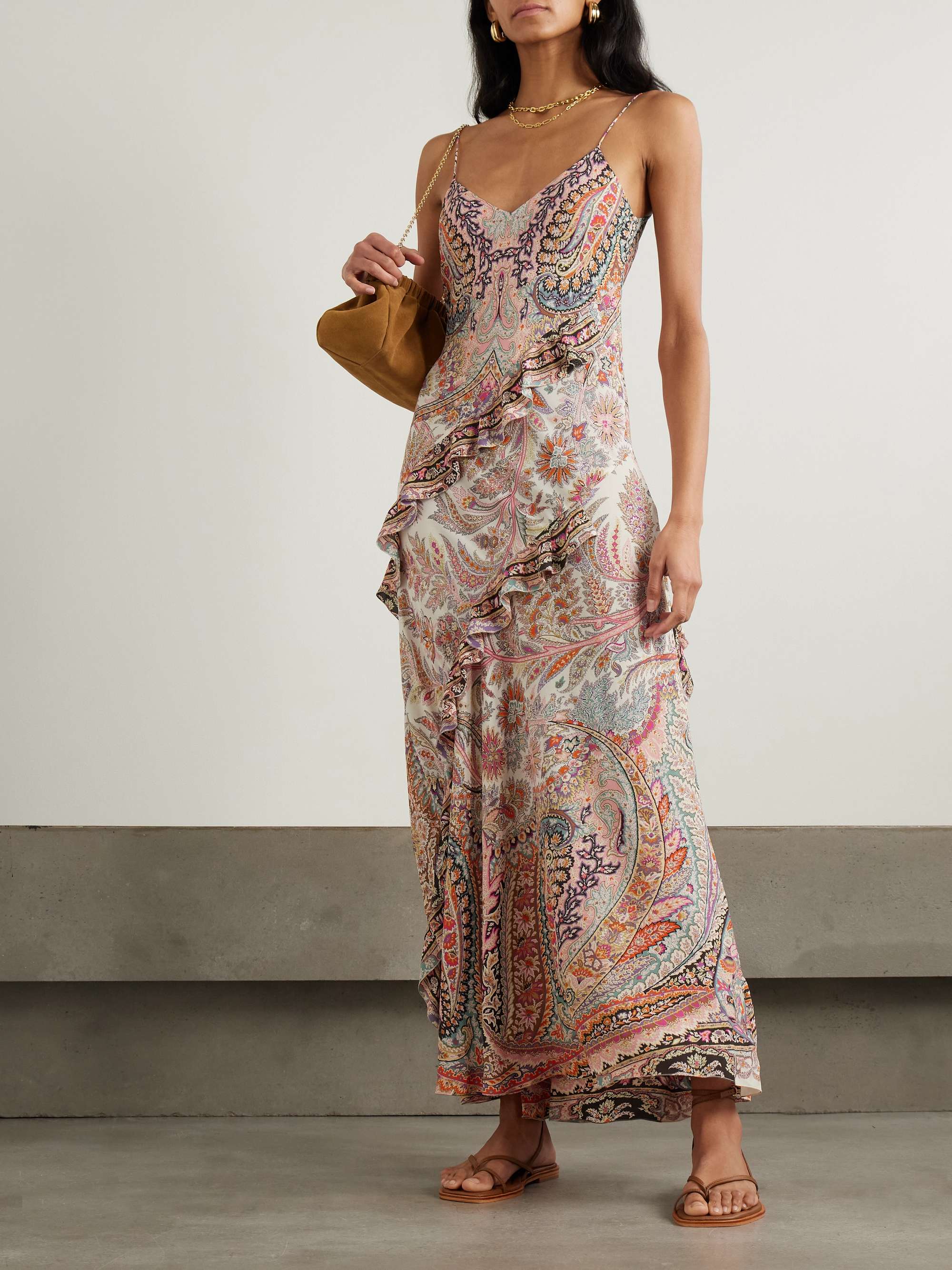 Ruffled printed georgette midi dress view