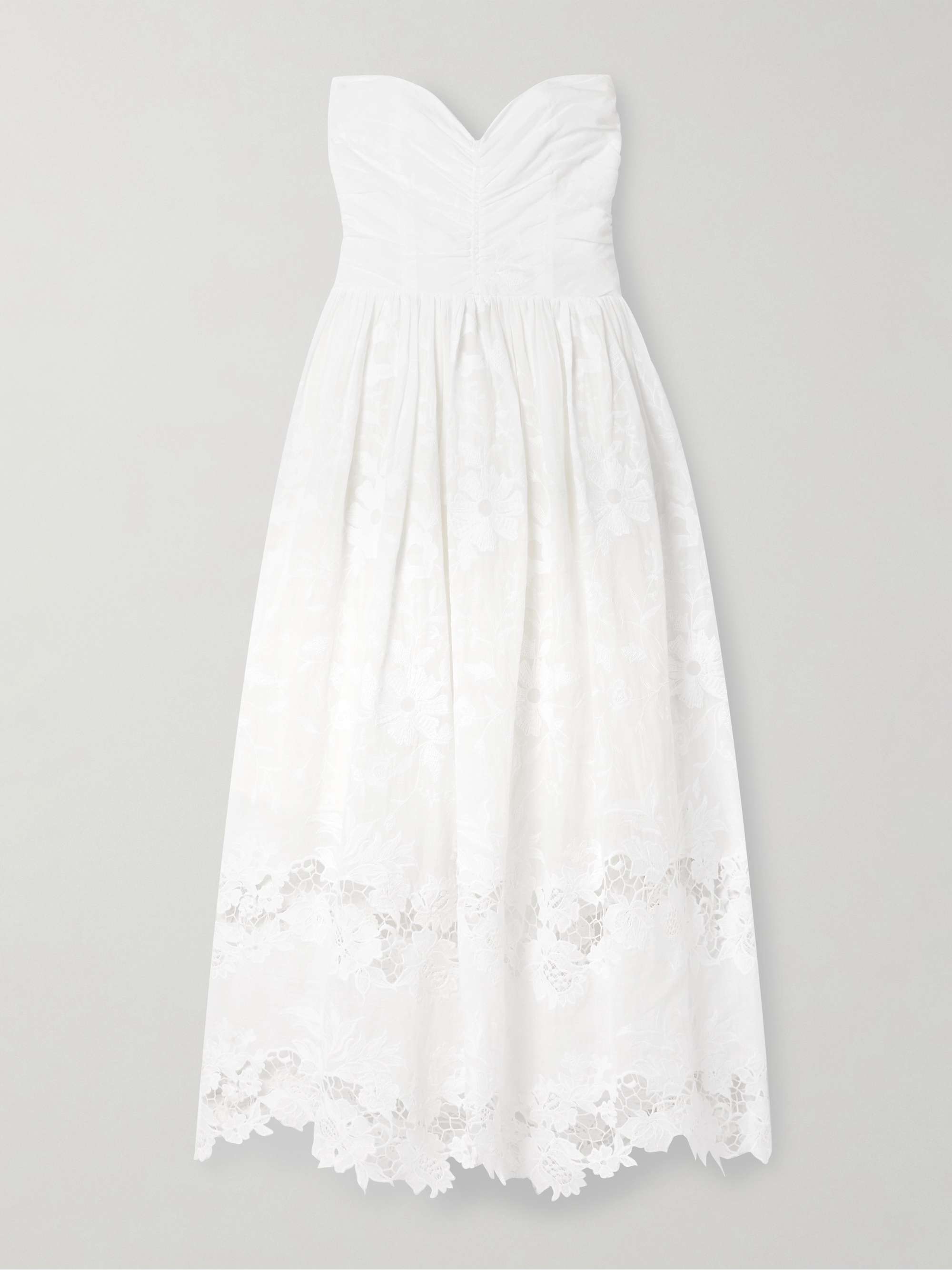 Desideria strapless guipure lace-trimmed embroidered cotton-voile midi dress view