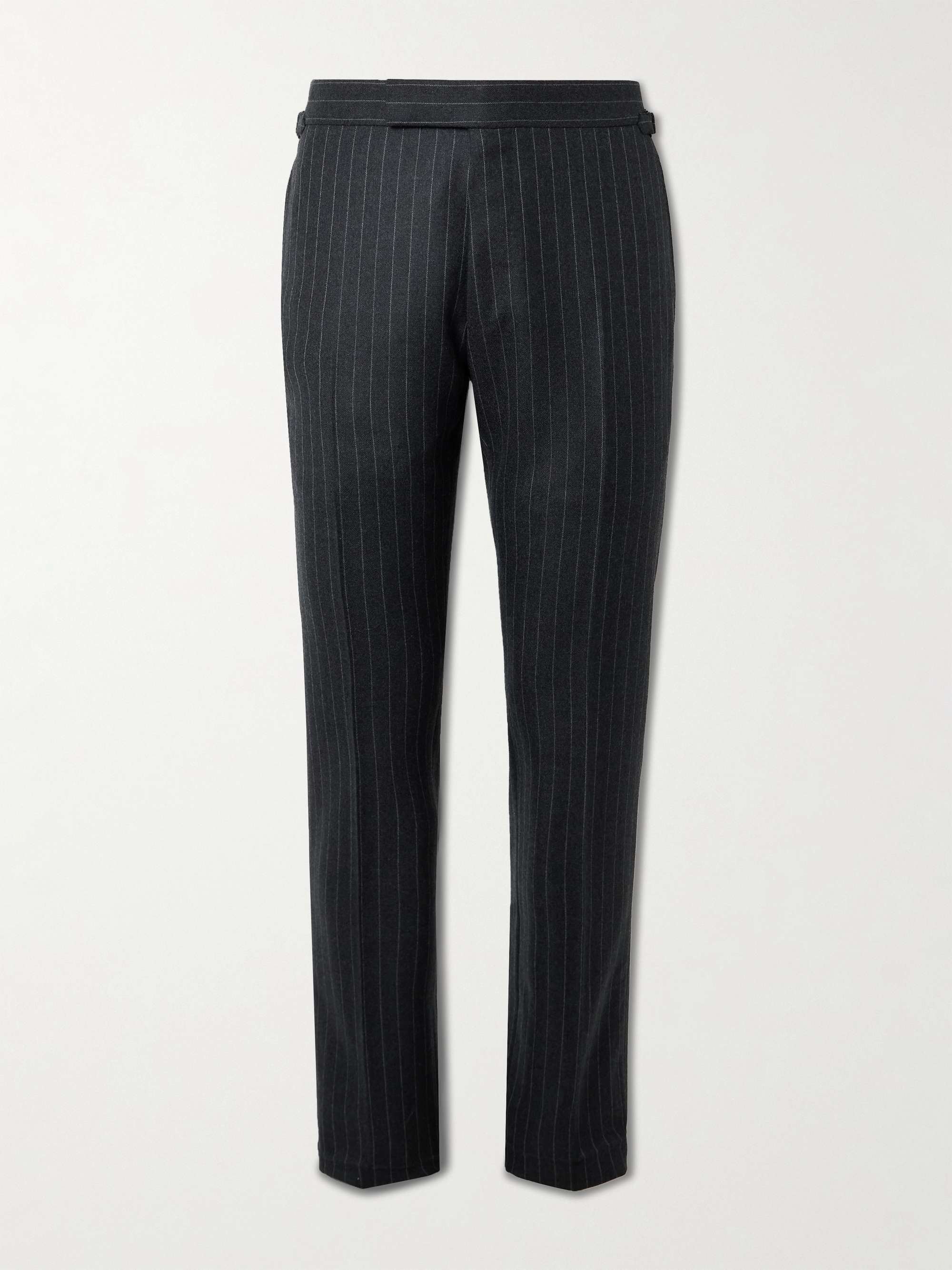 Shelton Straight-Leg Pinstriped Wool Trousers view