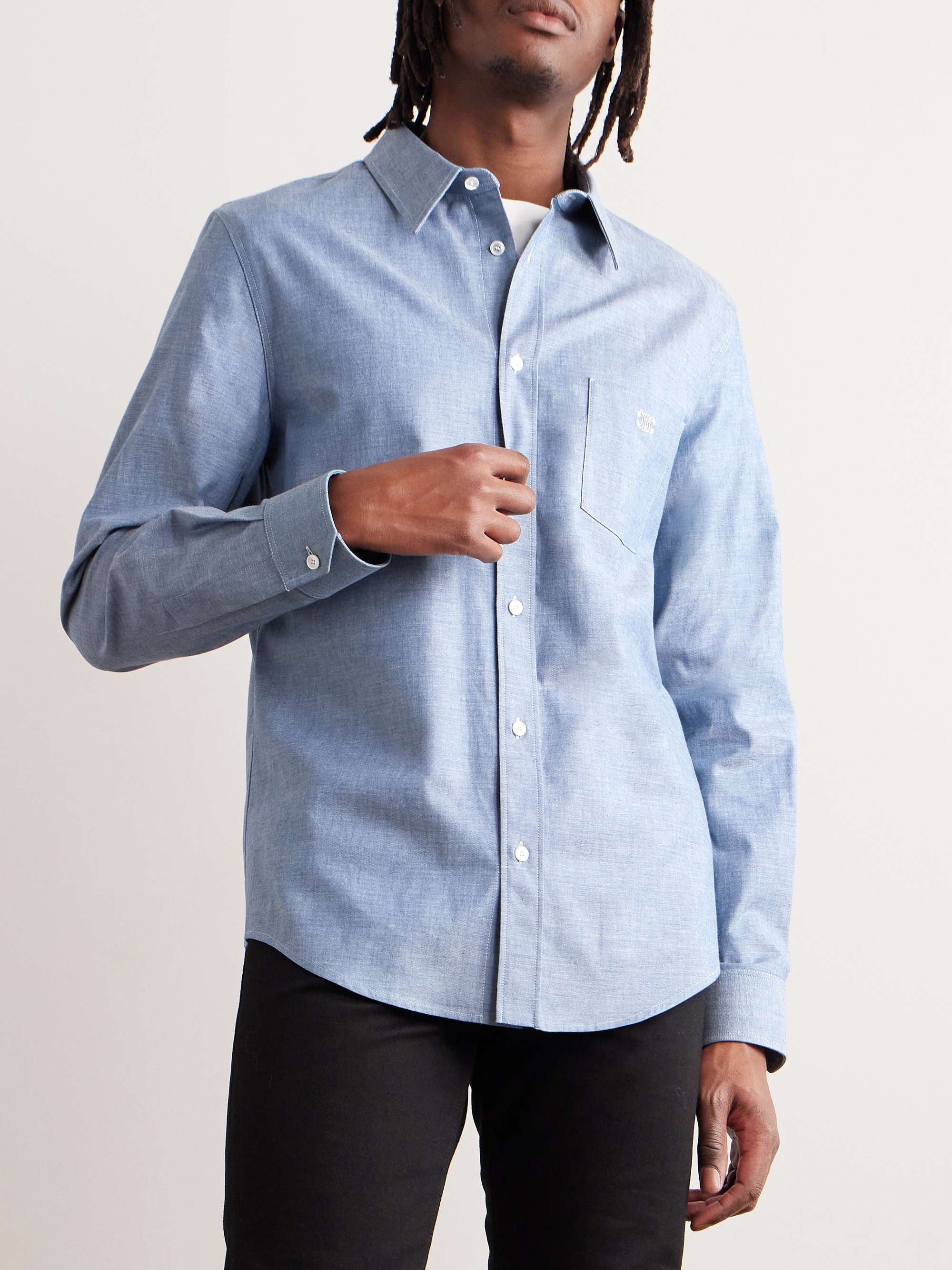 Logo-Embroidered Cotton-Chambray Shirt view