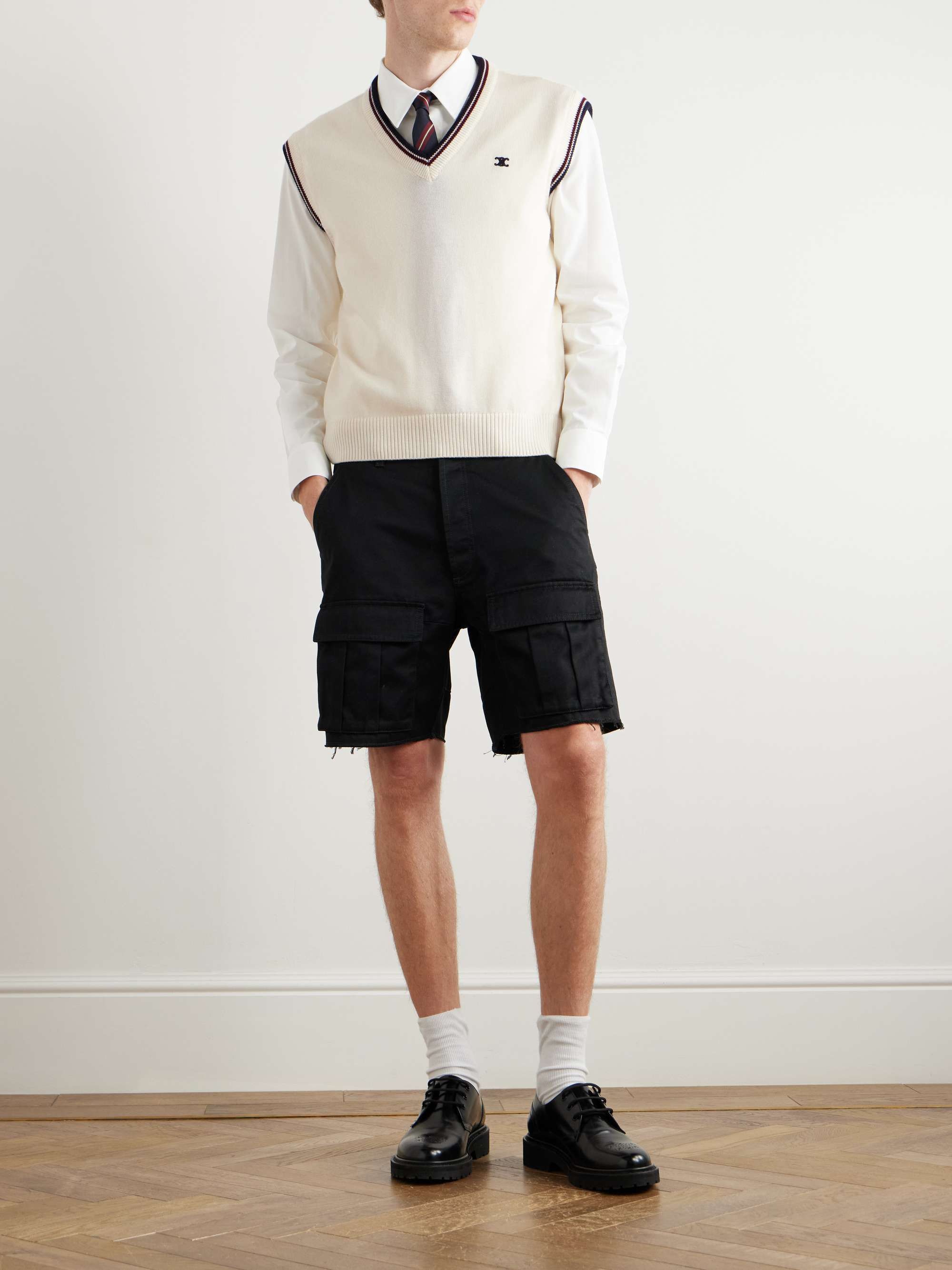 Logo-Embroidered Striped Wool Sweater Vest view