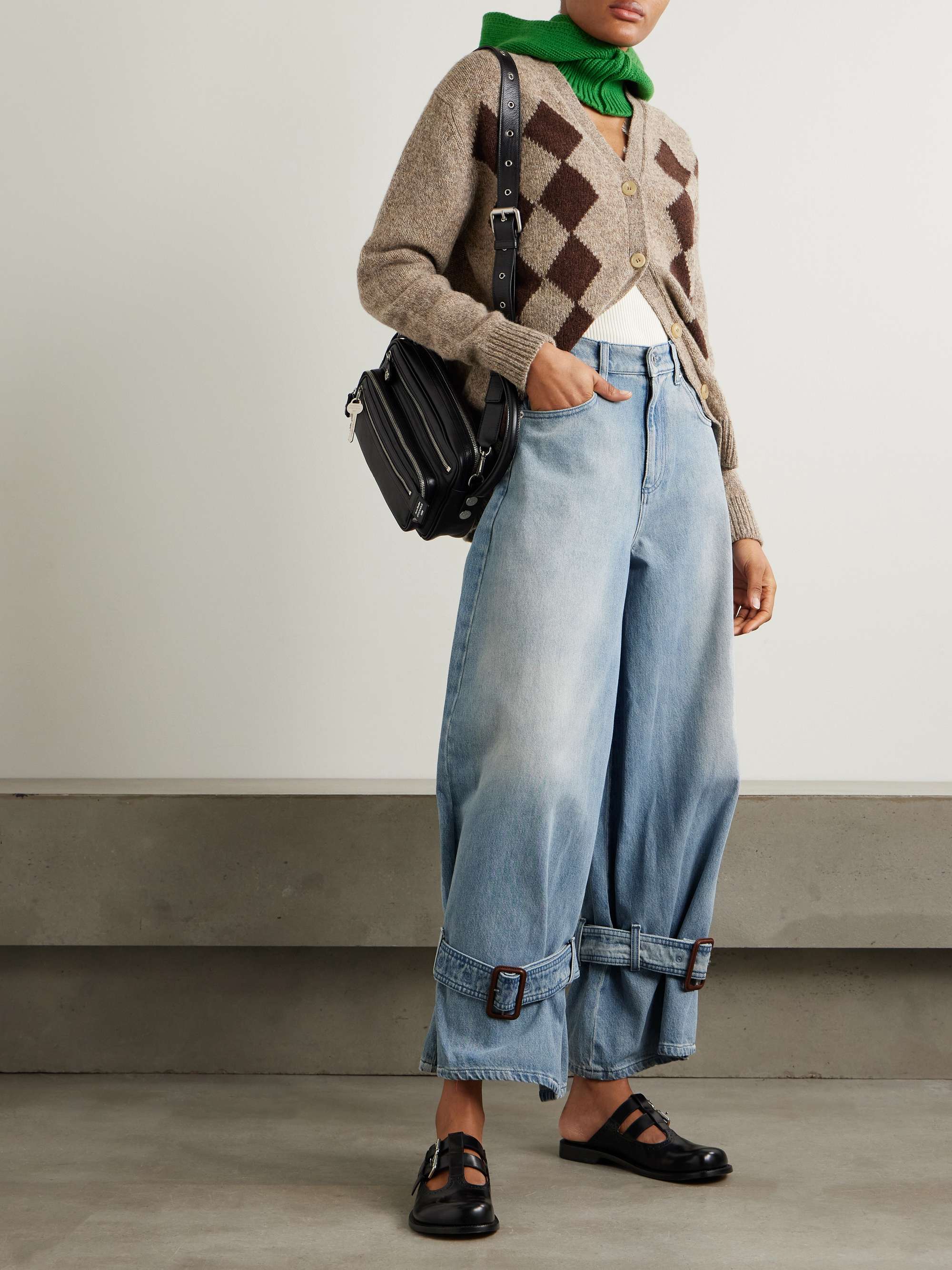 Buckled high-rise wide-leg jeans view