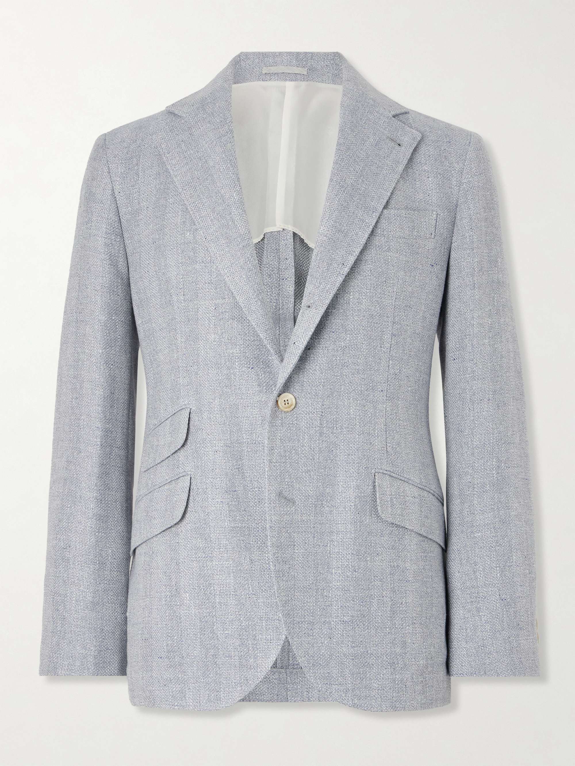 Striped Basketweave Linen, Silk, Wool and Cotton-Blend Suit Jacket view