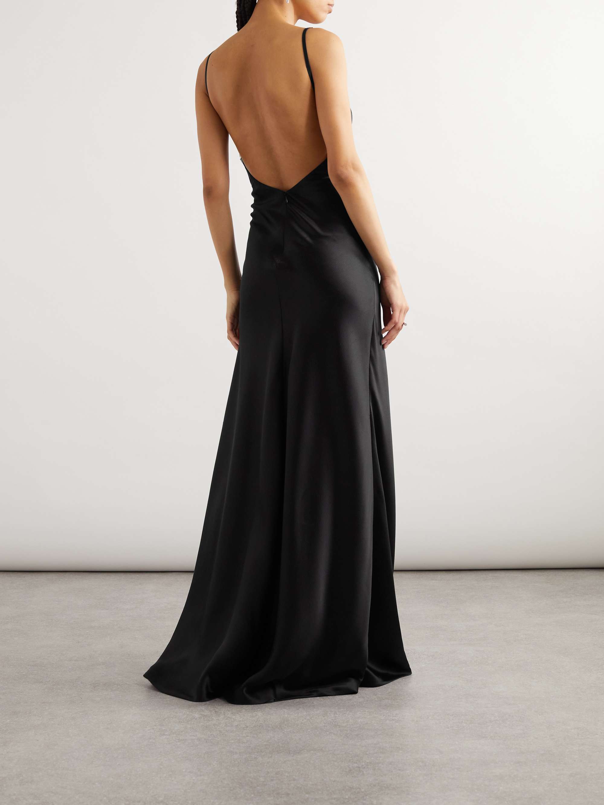 Open-back crystal-embellished satin gown view
