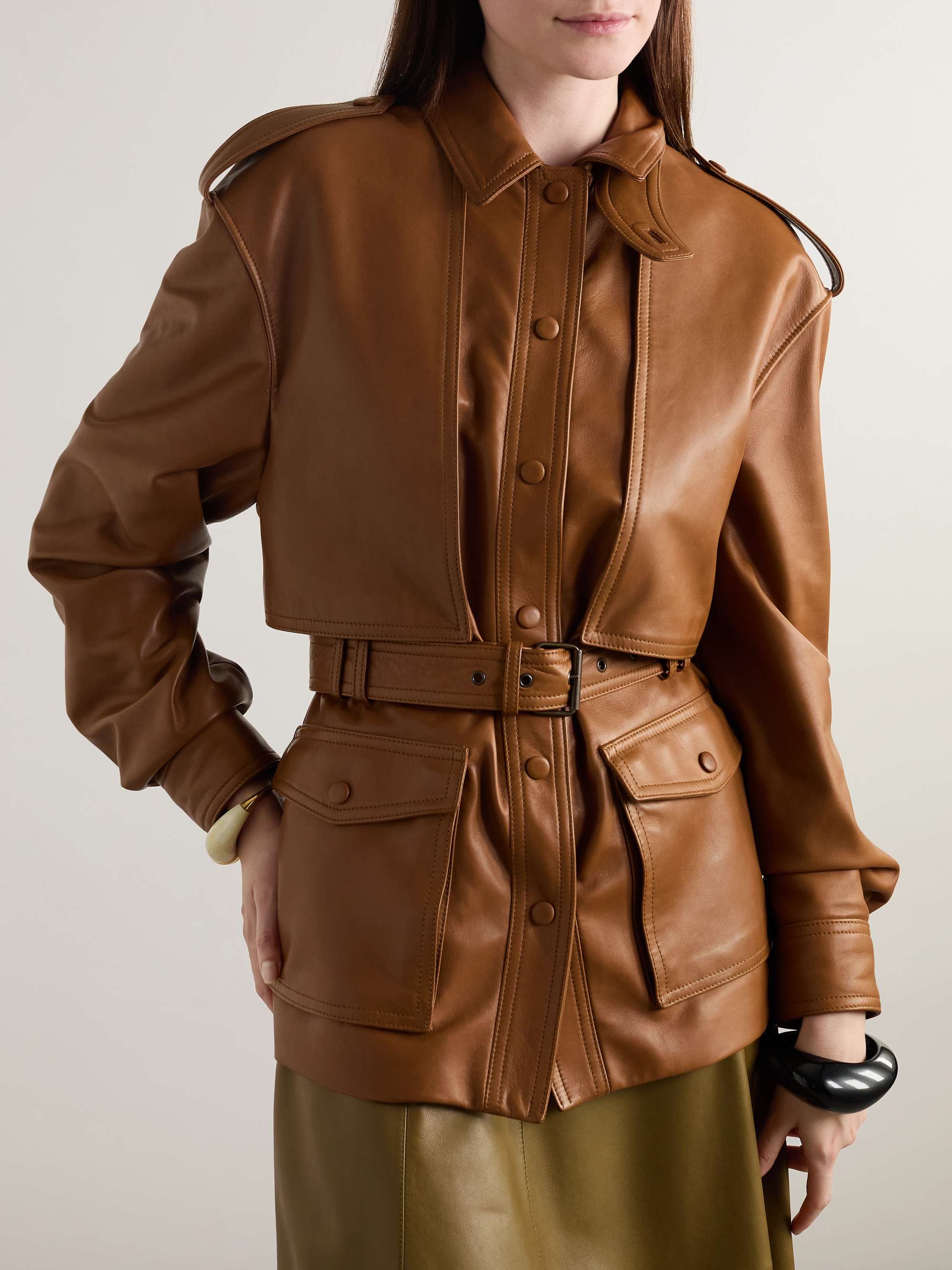 Belted leather jacket view