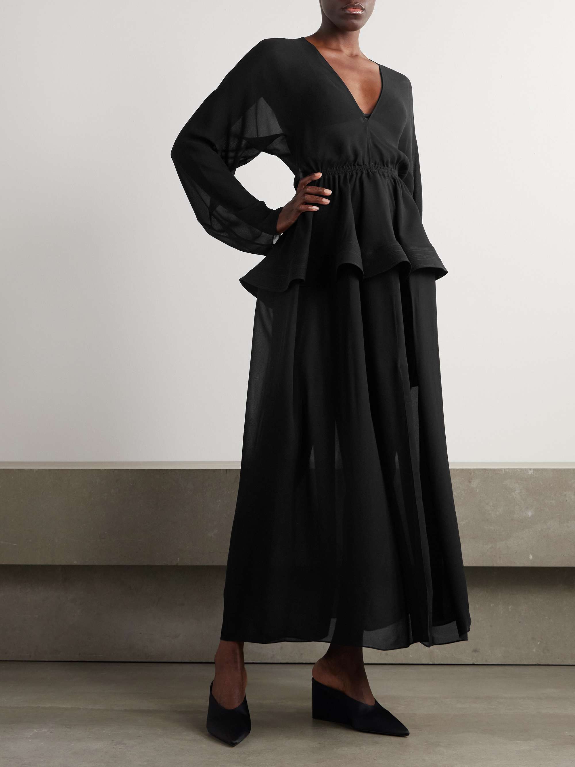 Gathered georgette peplum midi dress view