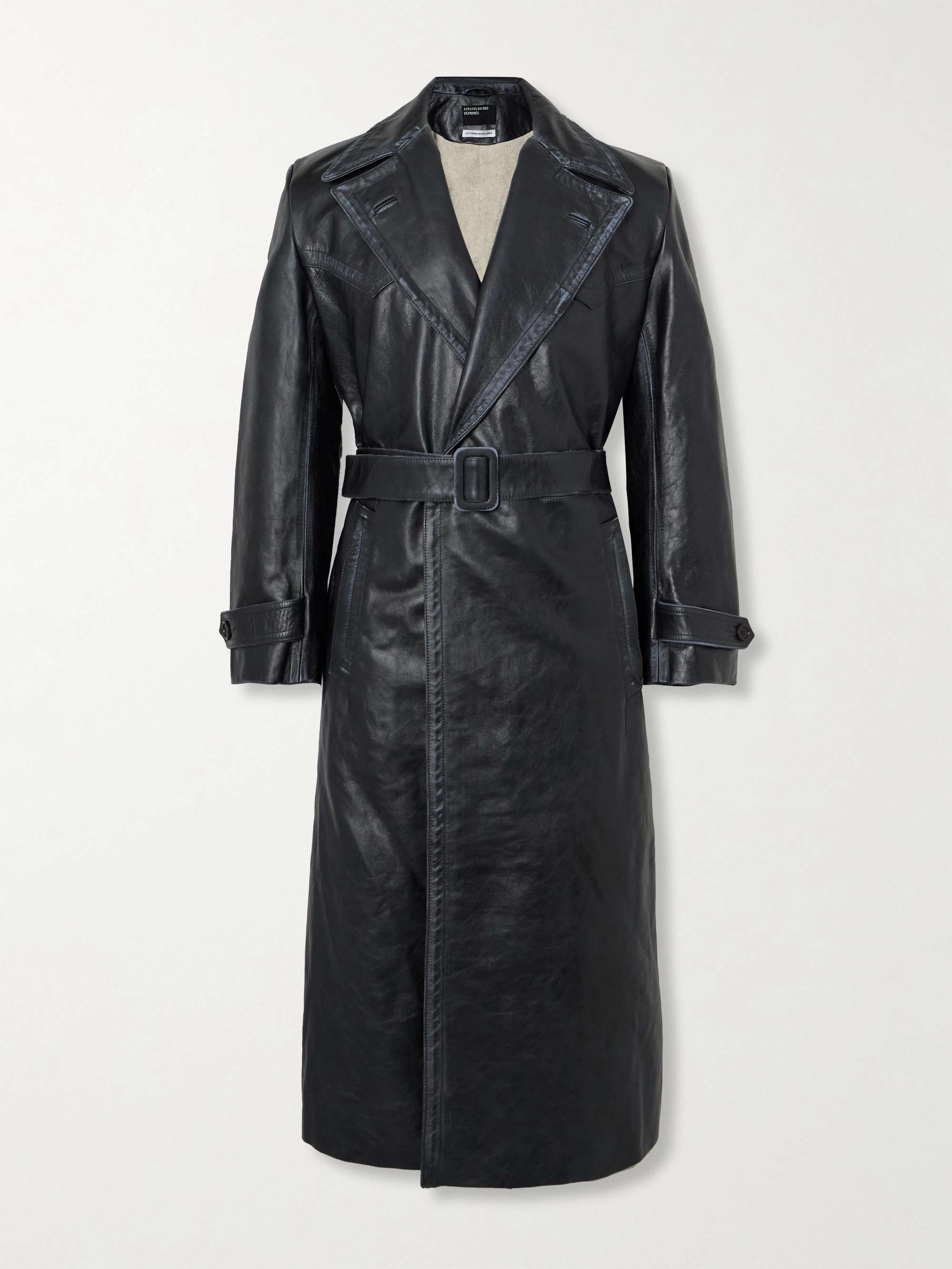 Belted Panelled Leather Trench Coat view