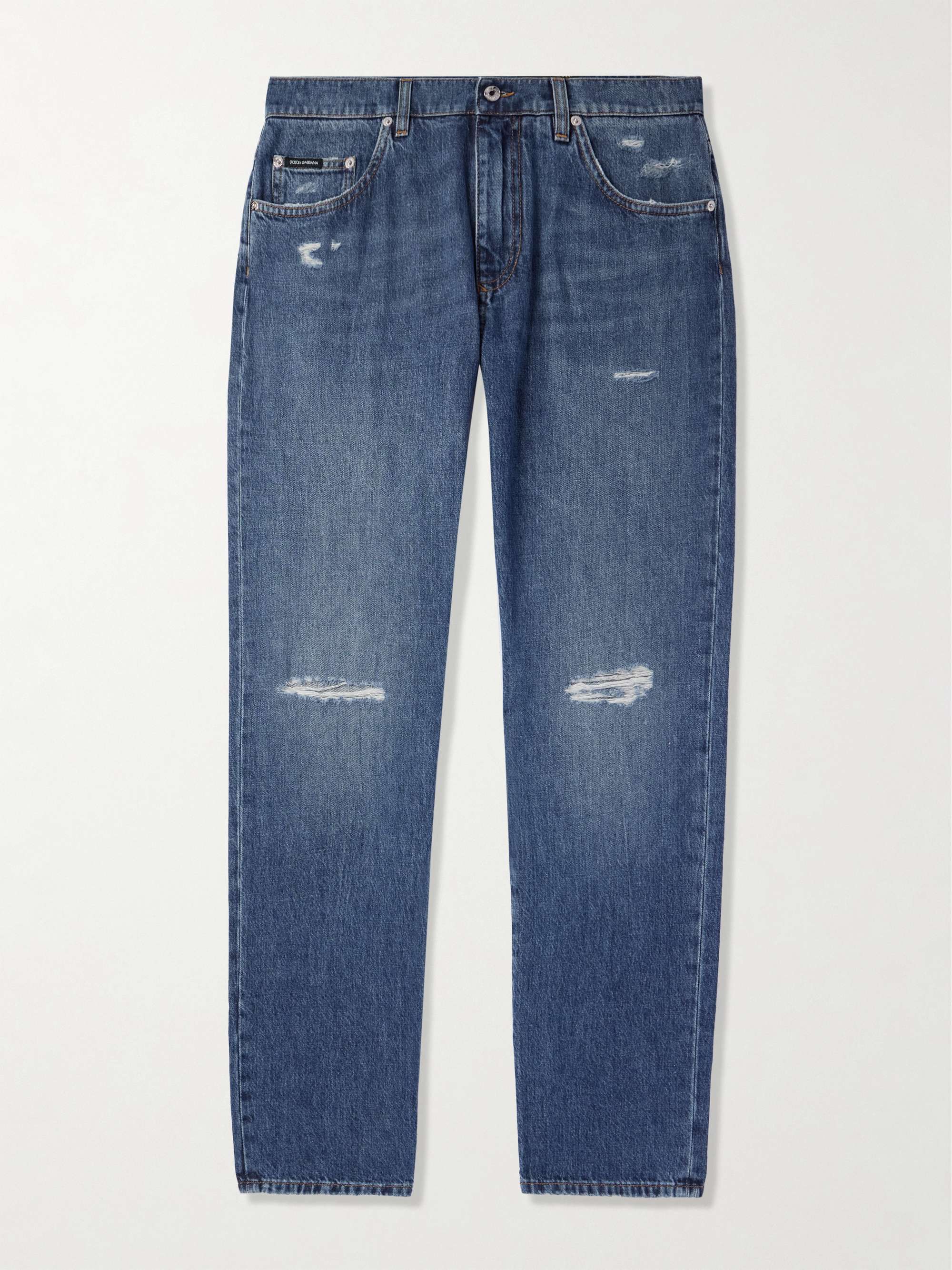 Straight-Leg Distressed Logo-Appliquéd Jeans view