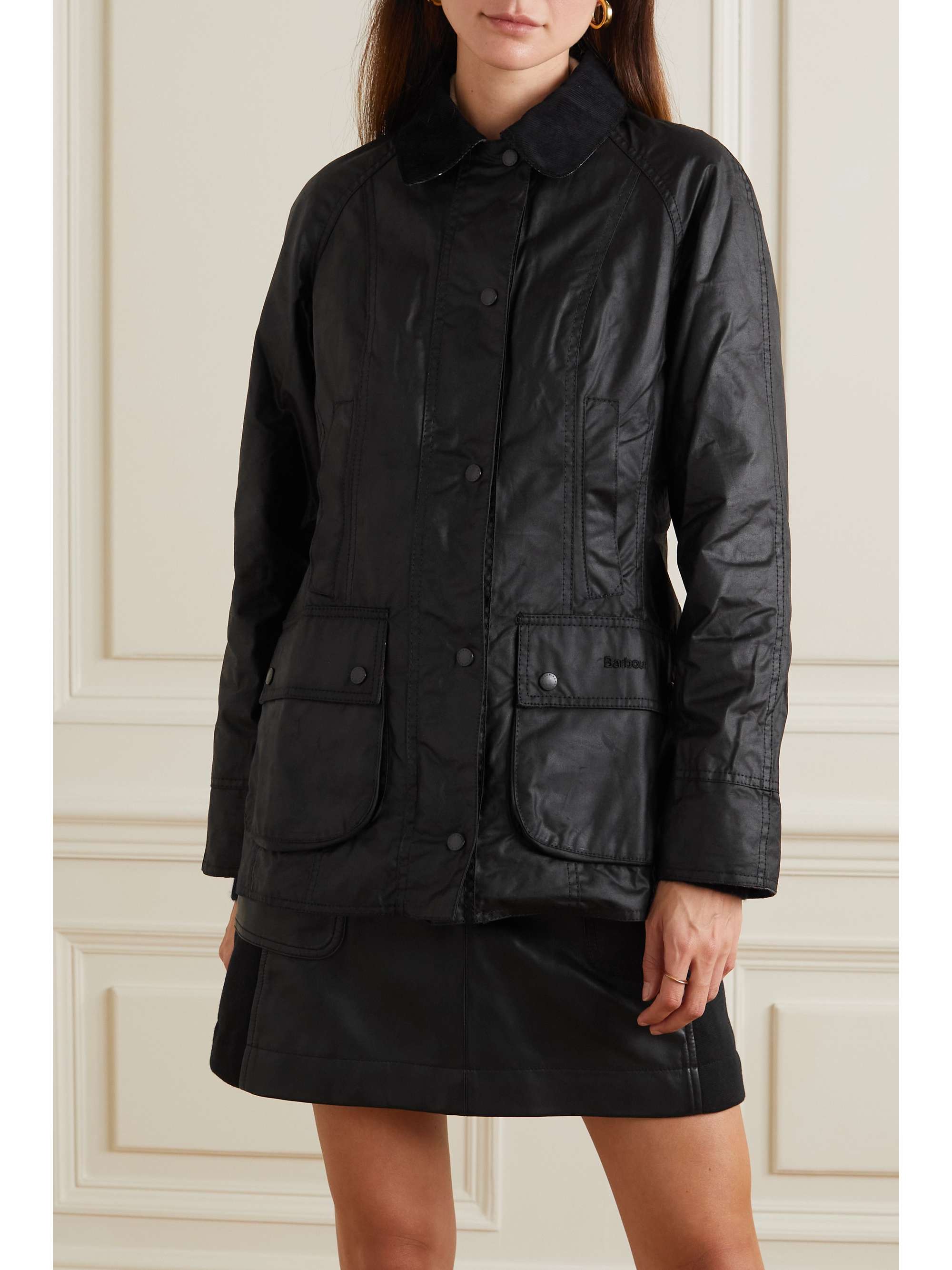 Beadnell corduroy-trimmed waxed-cotton jacket view