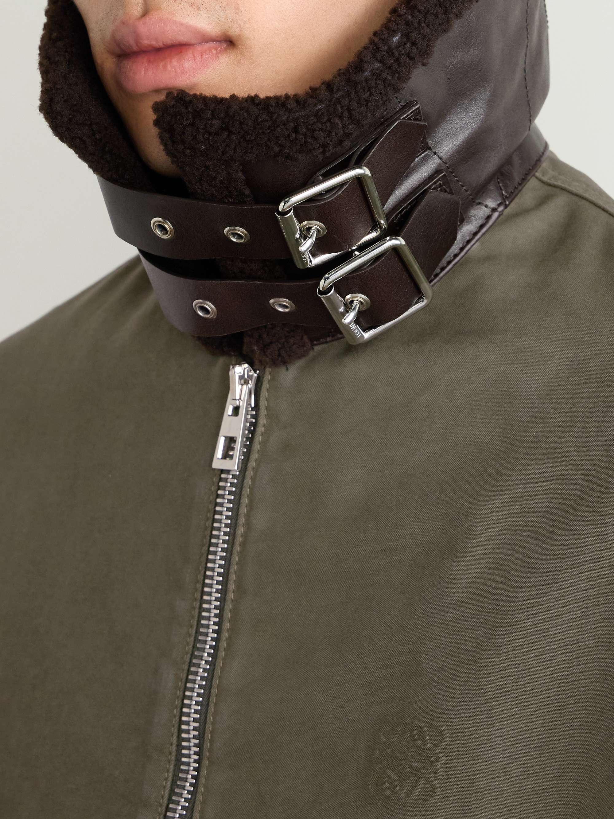 Shearling and Leather-Trimmed Garment-Dyed Cotton-Twill Jacket view