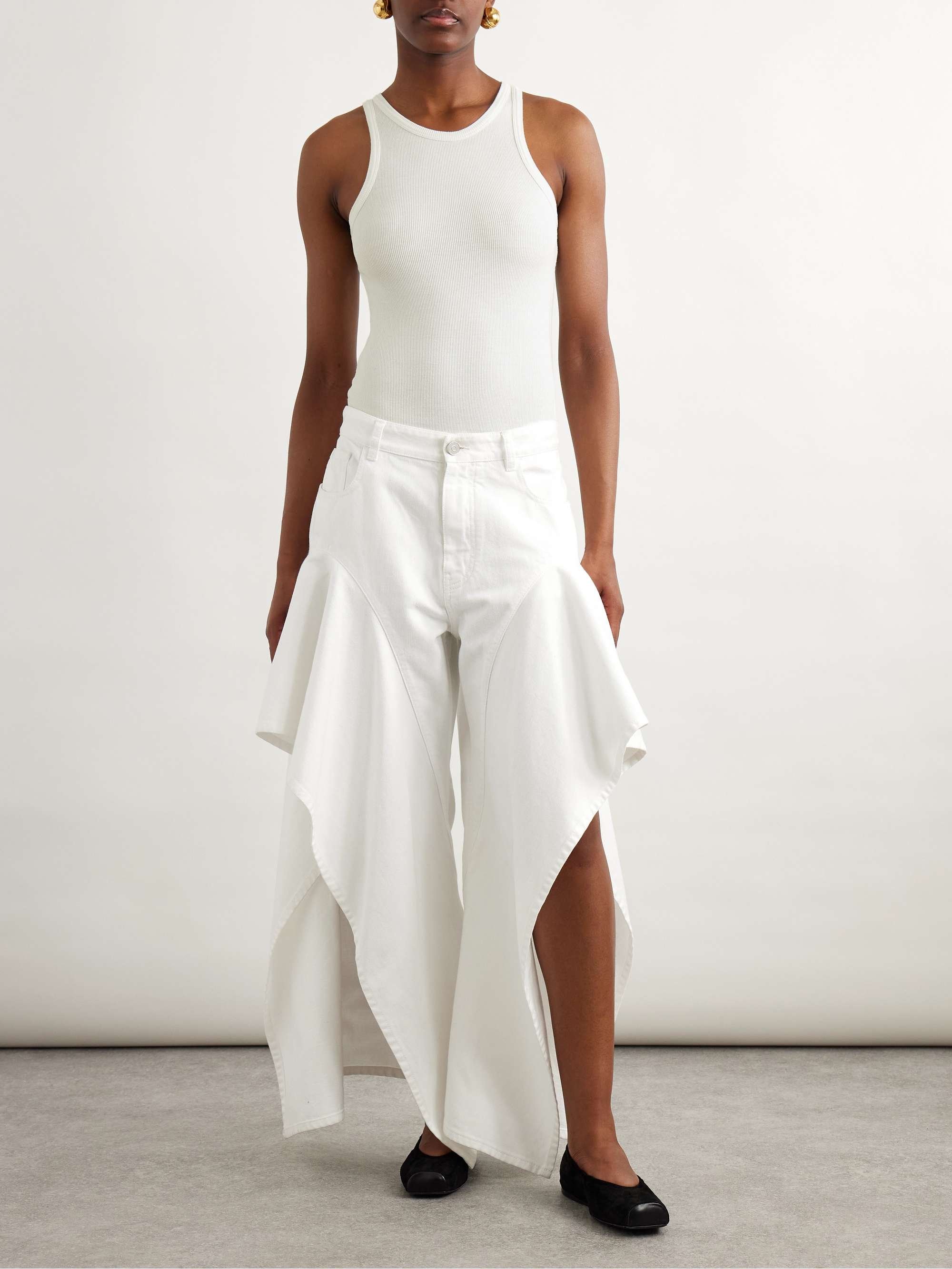 Ruffled mid-rise wide-leg jeans view