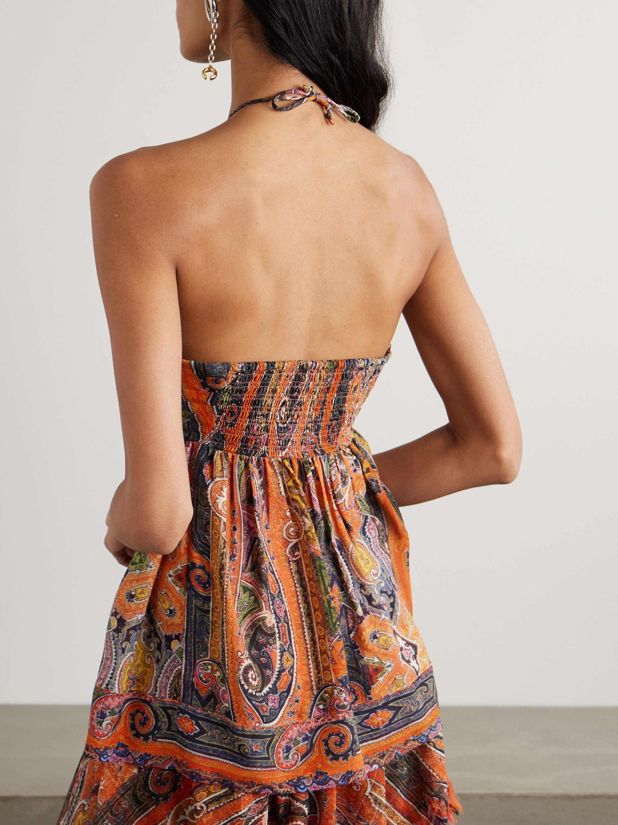 Yickia tiered printed silk-voile halterneck top view