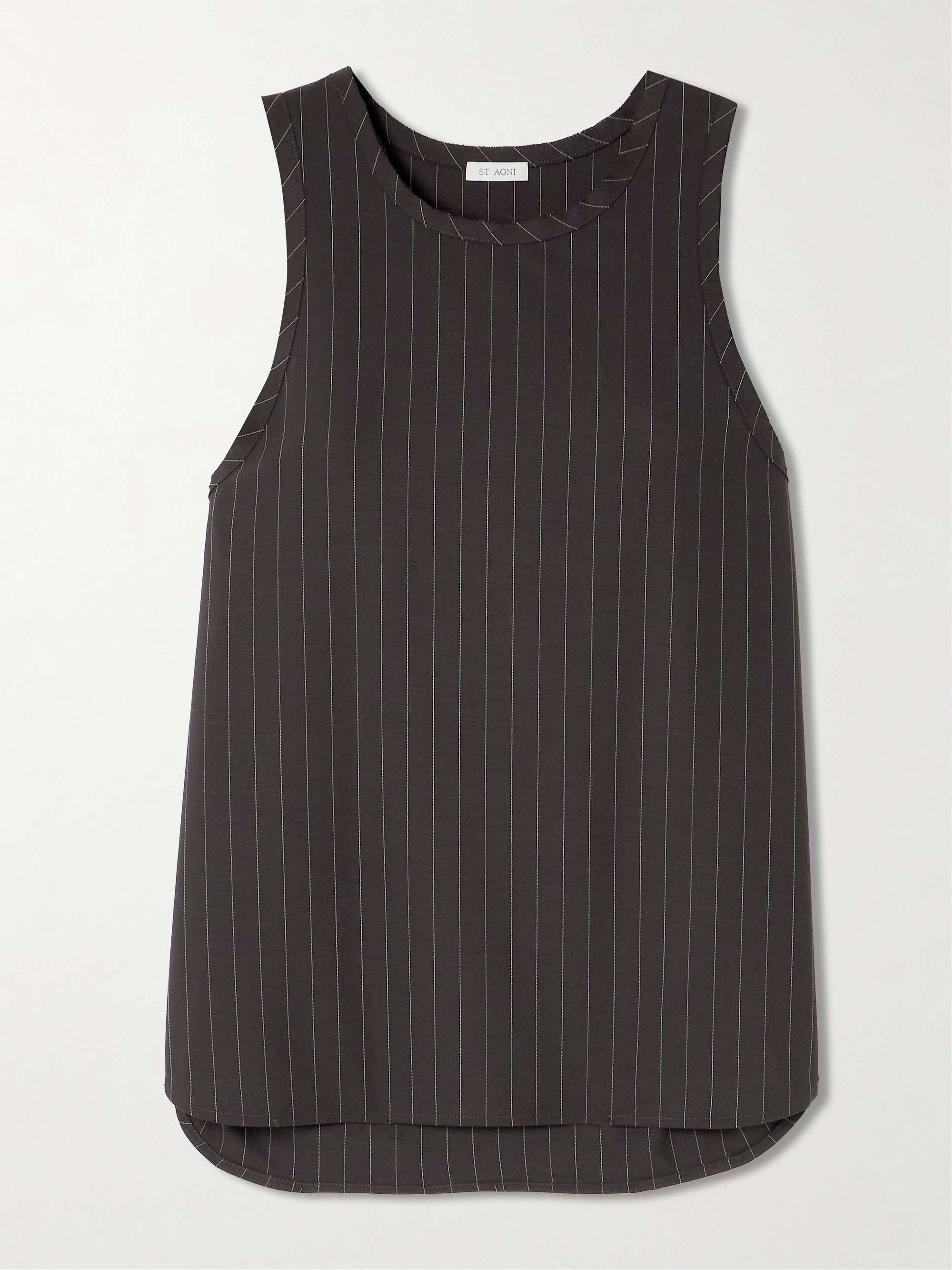 Distressed pinstriped wool-blend tank view