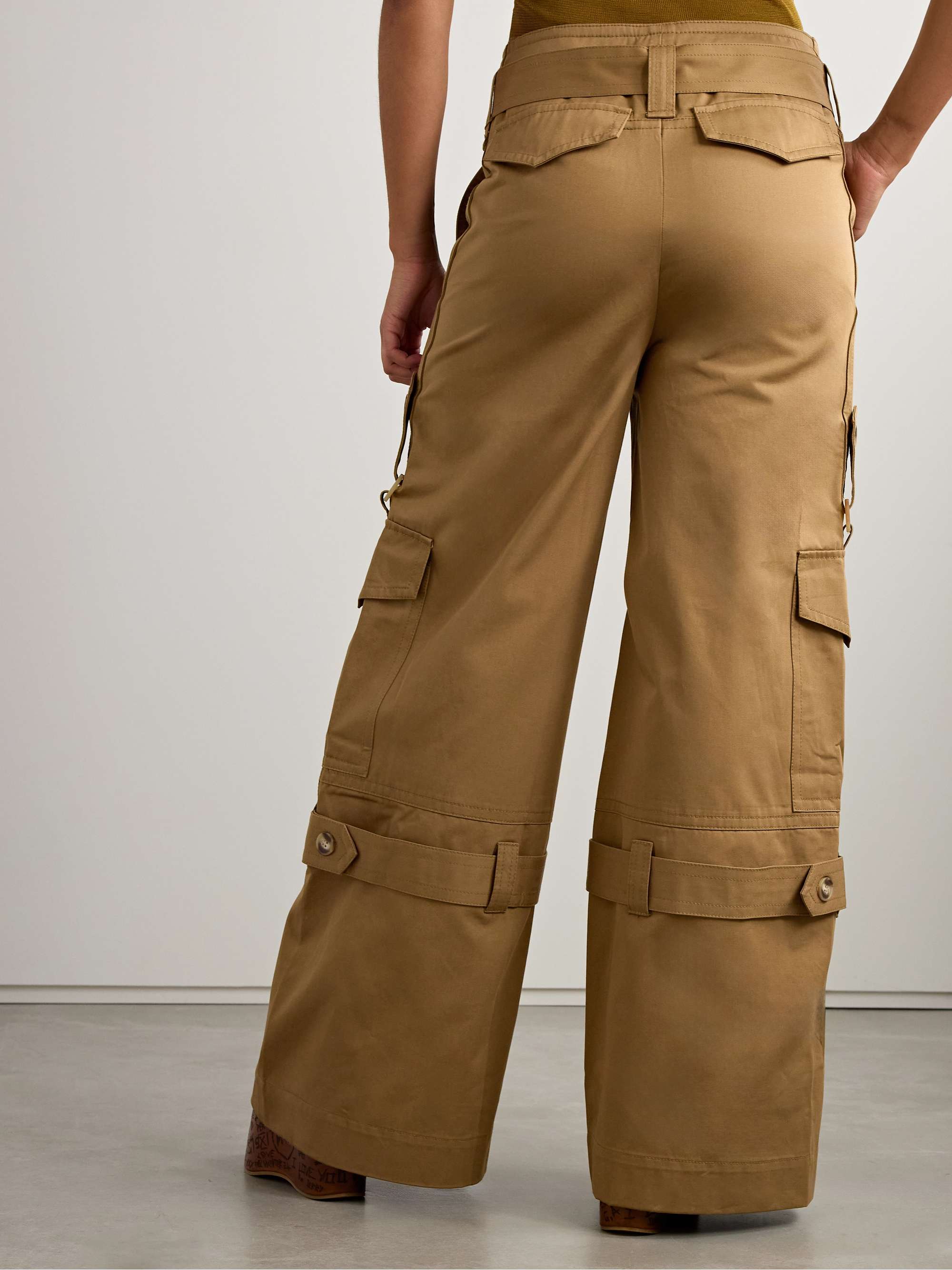 Illuminate belted cotton-twill wide-leg cargo pants view