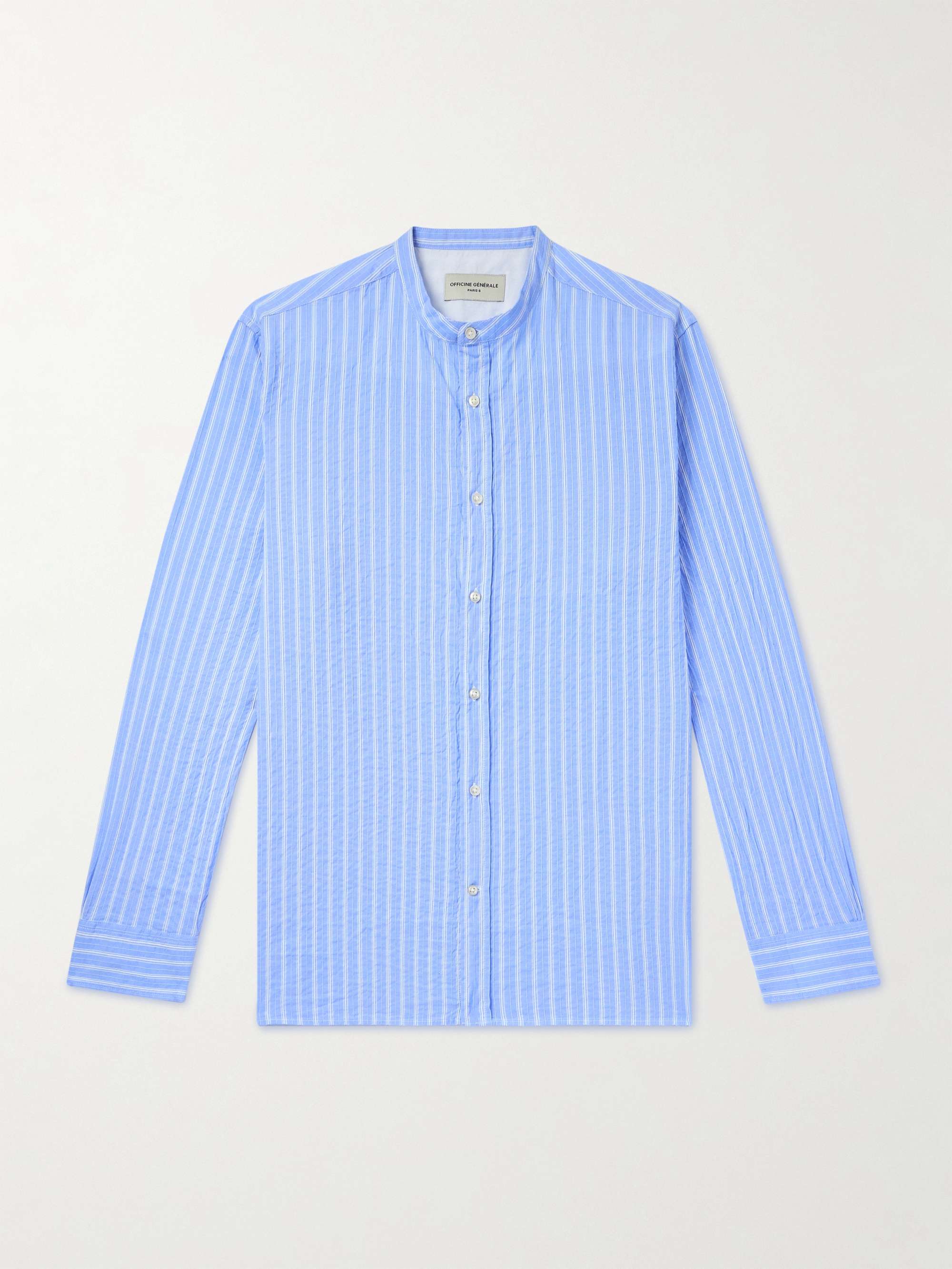 Gaston Granddad-Collar Striped Cotton Shirt view
