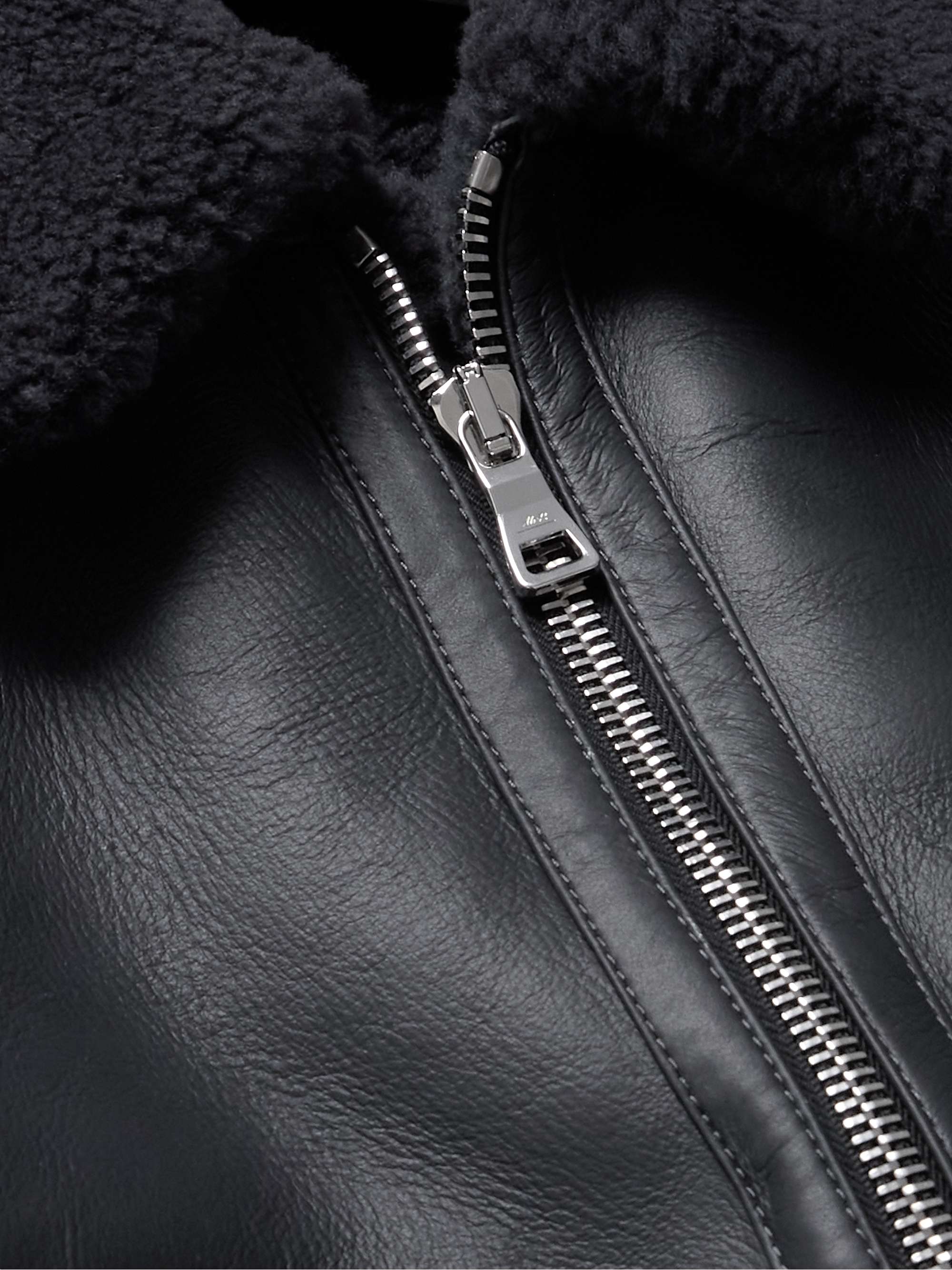 Shearling-Lined Nappa Leather Trucker Jacket view