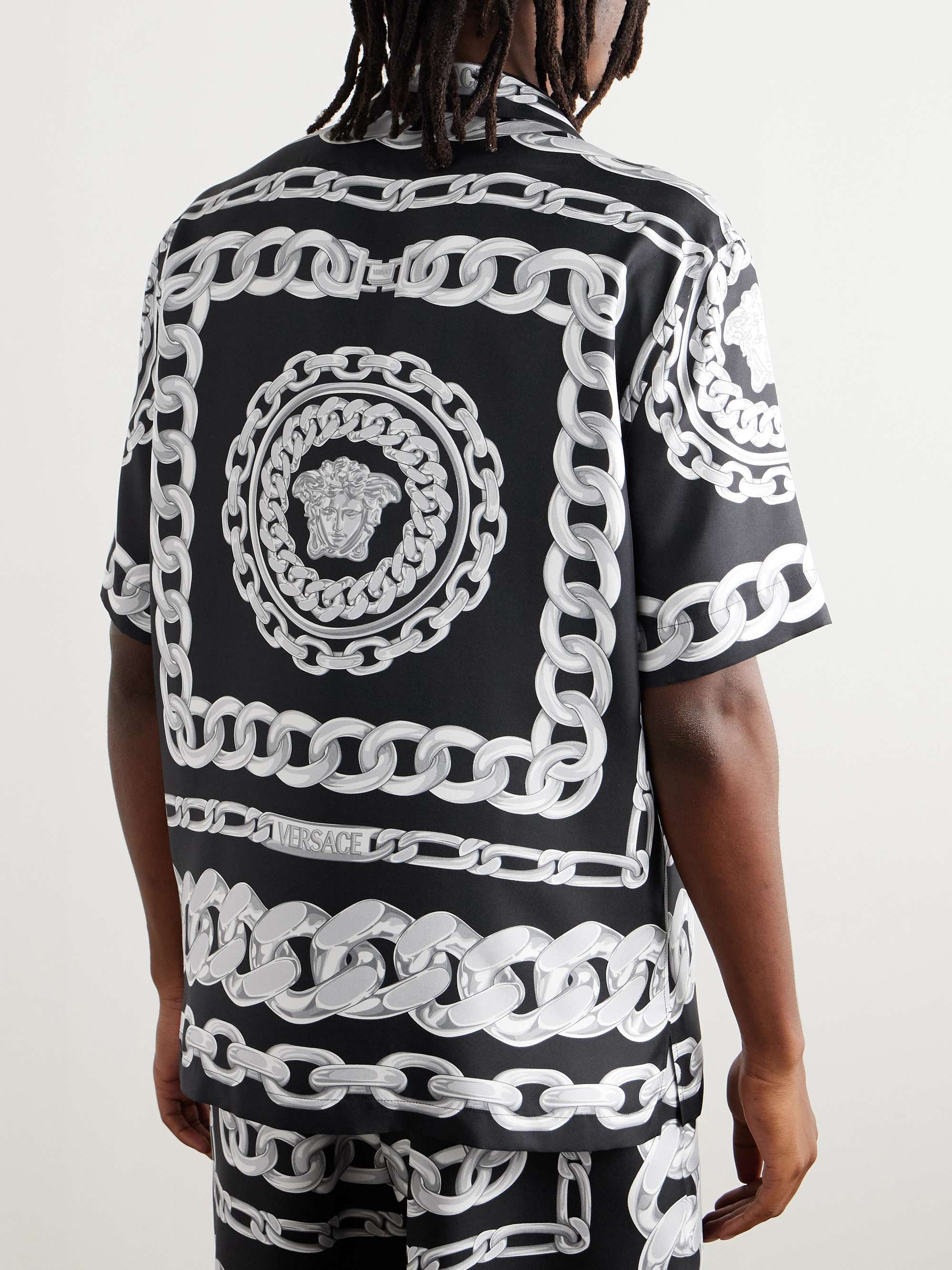 Medusa Camp-Collar Printed Silk-Twill Shirt view