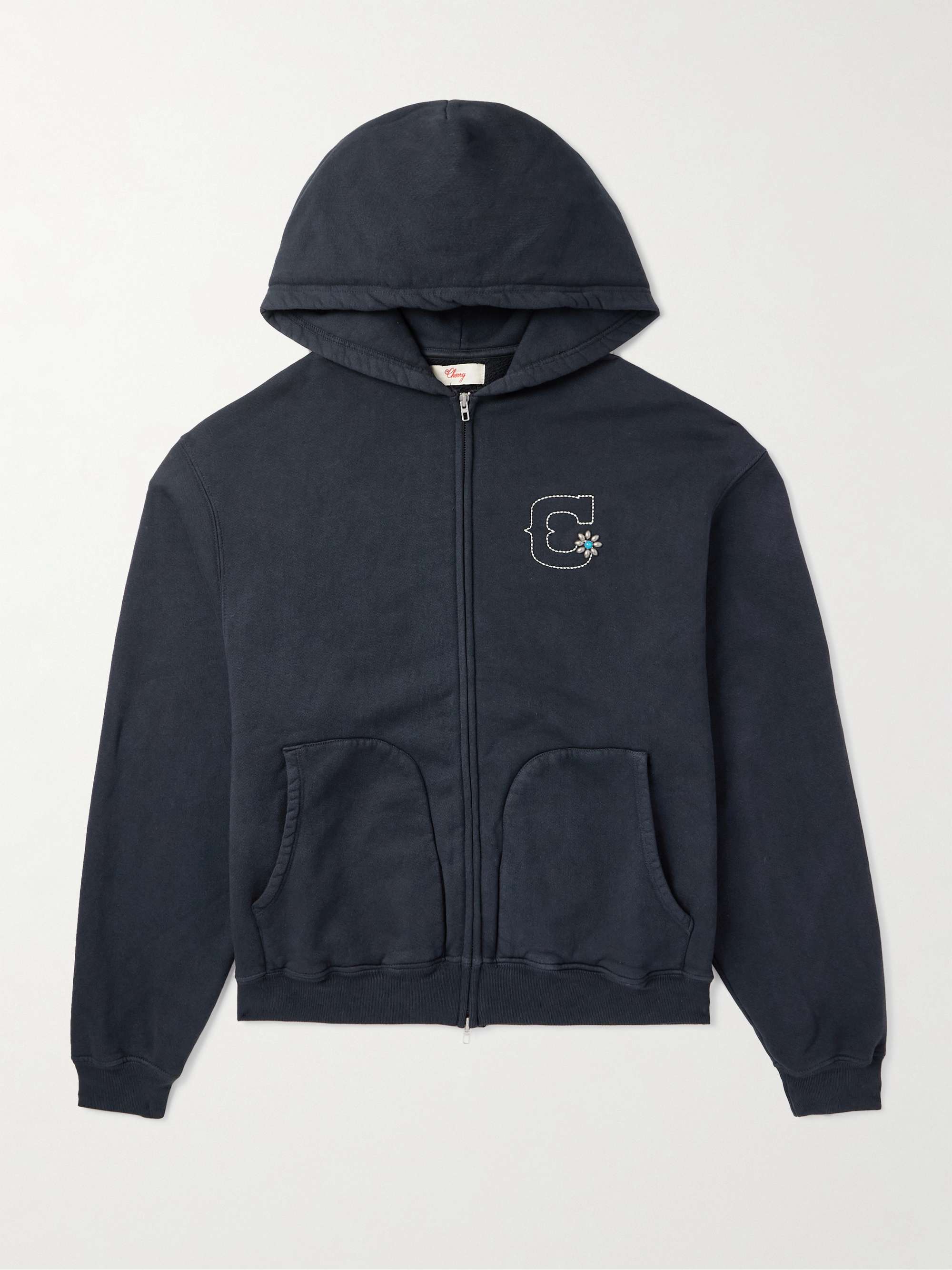 Logo-Embroidered Embellished Cotton-Jersey Zip-Up Hoodie view