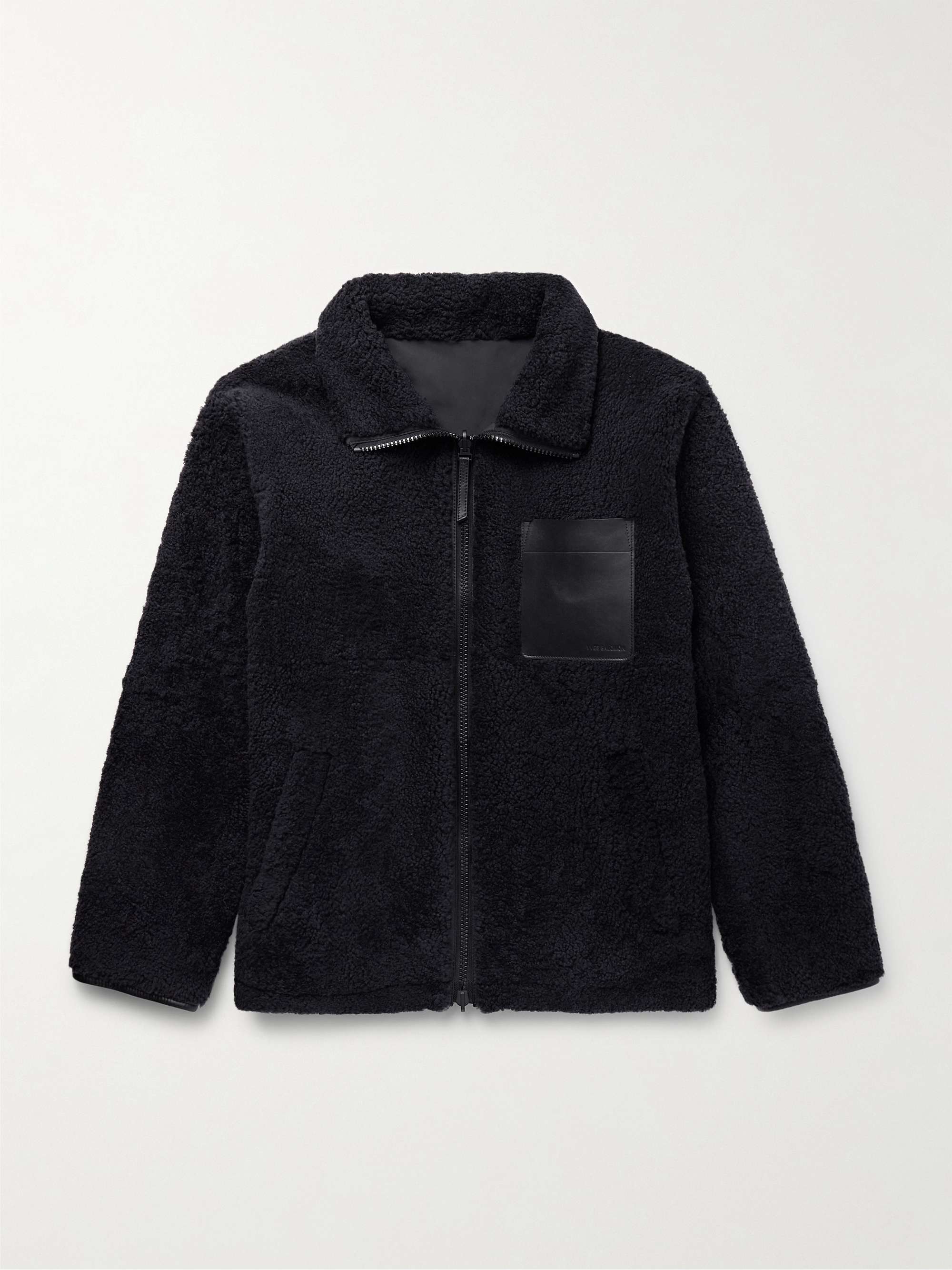 Reversible Leather-Trimmed Shearling and Shell Jacket view