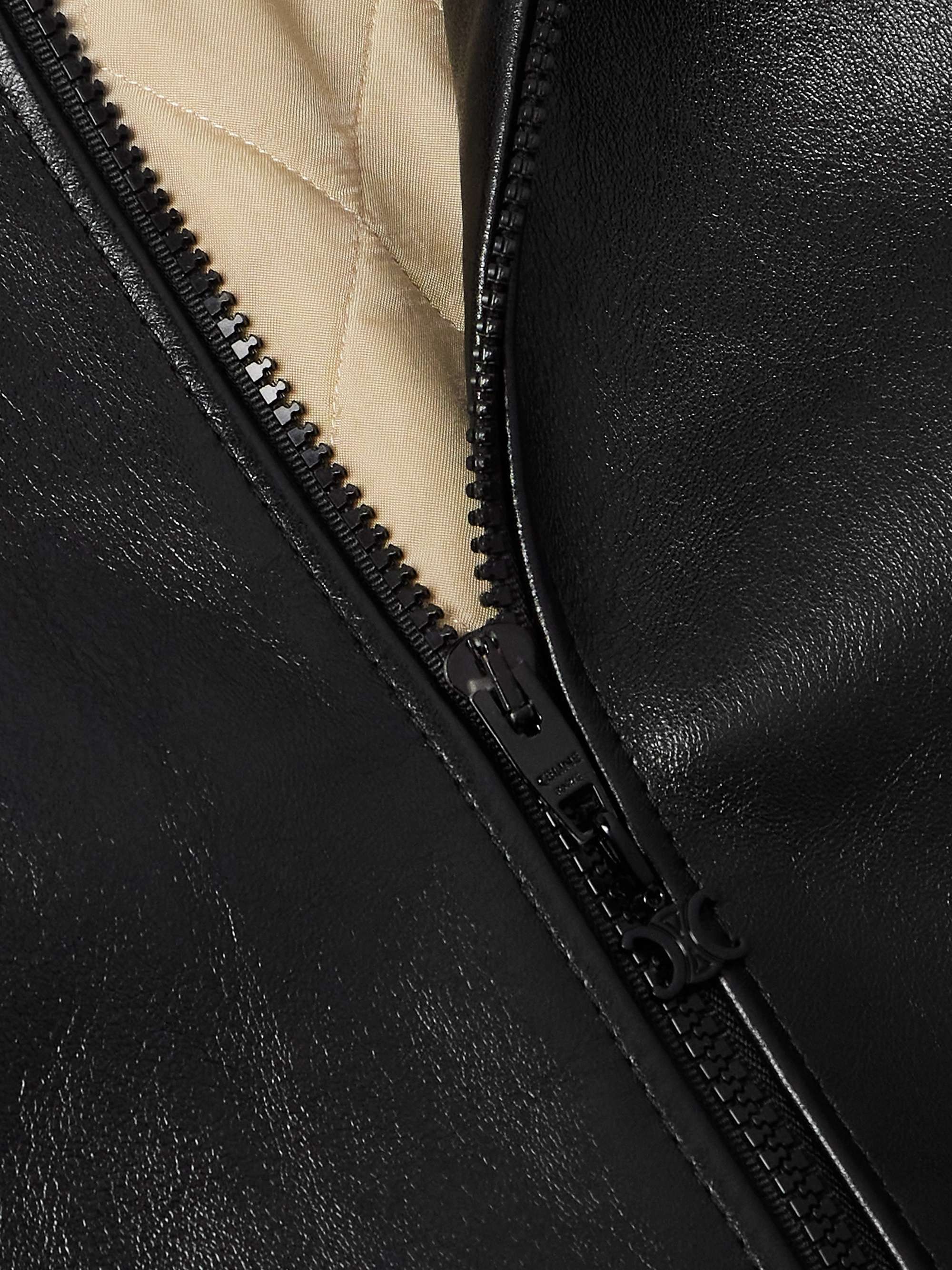 Teddy Slim-Fit Colour-Block Leather Varsity Jacket view