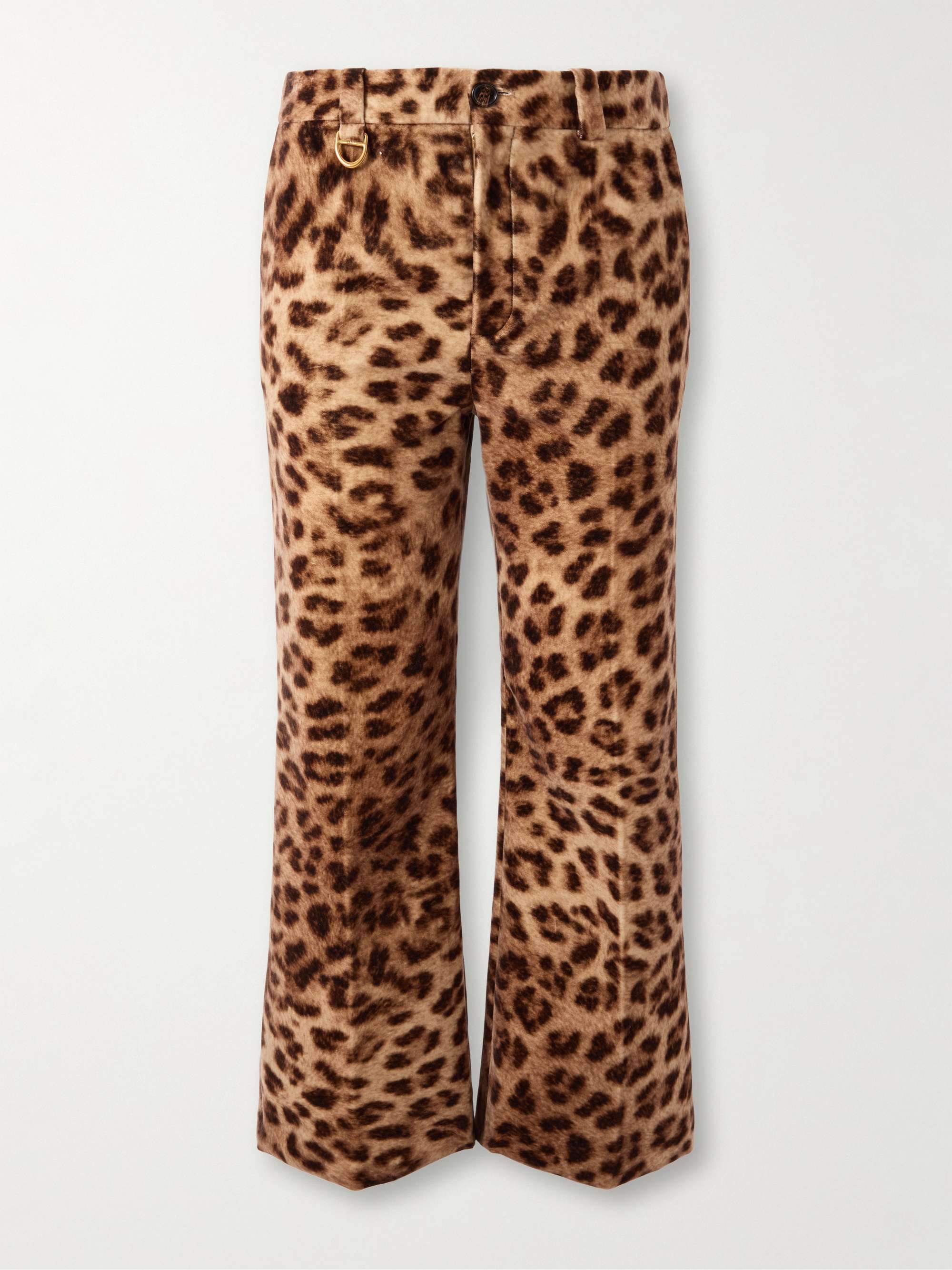 Cropped leopard-print cotton-velvet straight-leg pants view