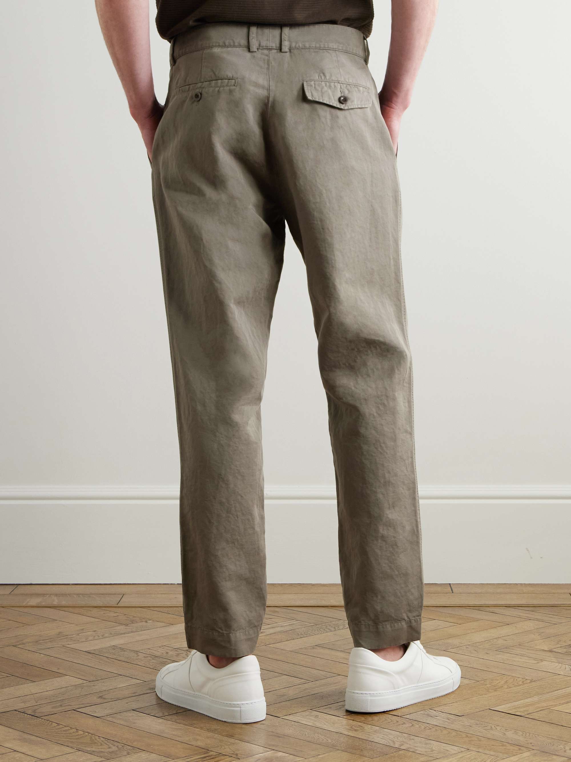 Steve Slim-Fit Pleated Organic Cotton and Linen-Blend Twill Trousers view