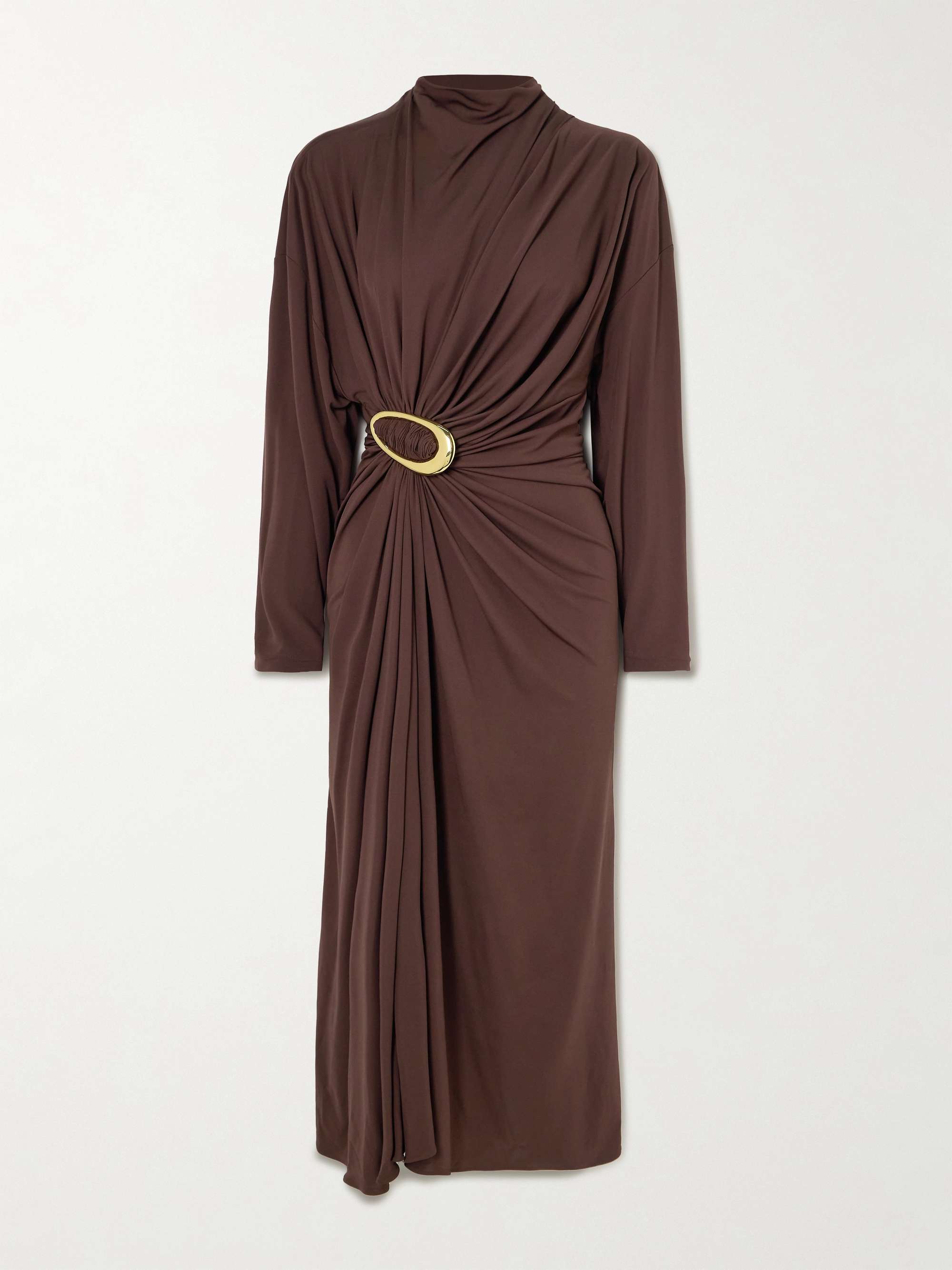 Gathered embellished crepe-jersey midi dress view